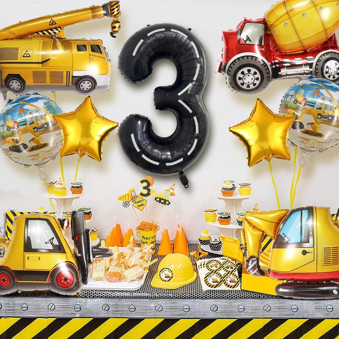 Construction Truck Balloons for 3rd Birthday Party Decorations