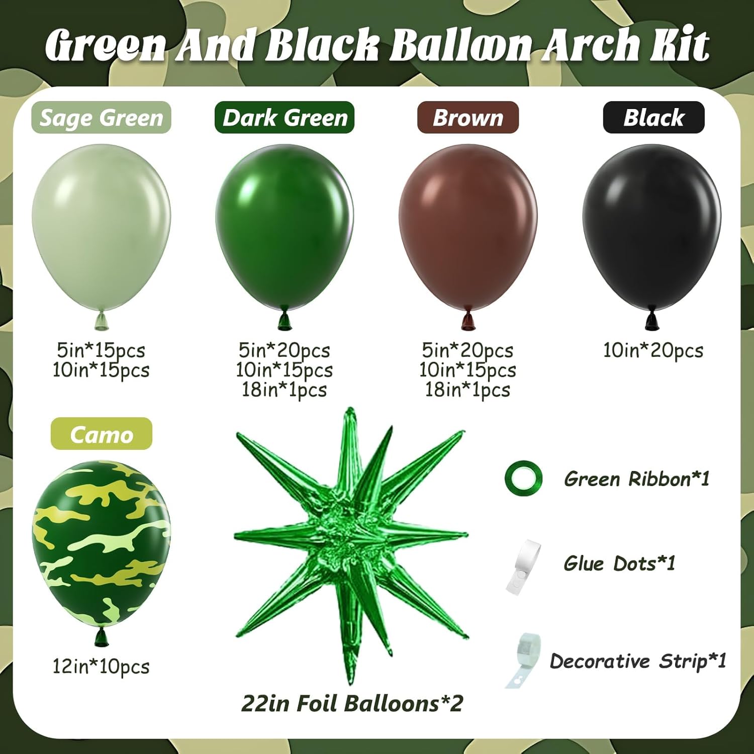137pcs Camo Balloon Arch Kit for Jungle Birthday Decorations