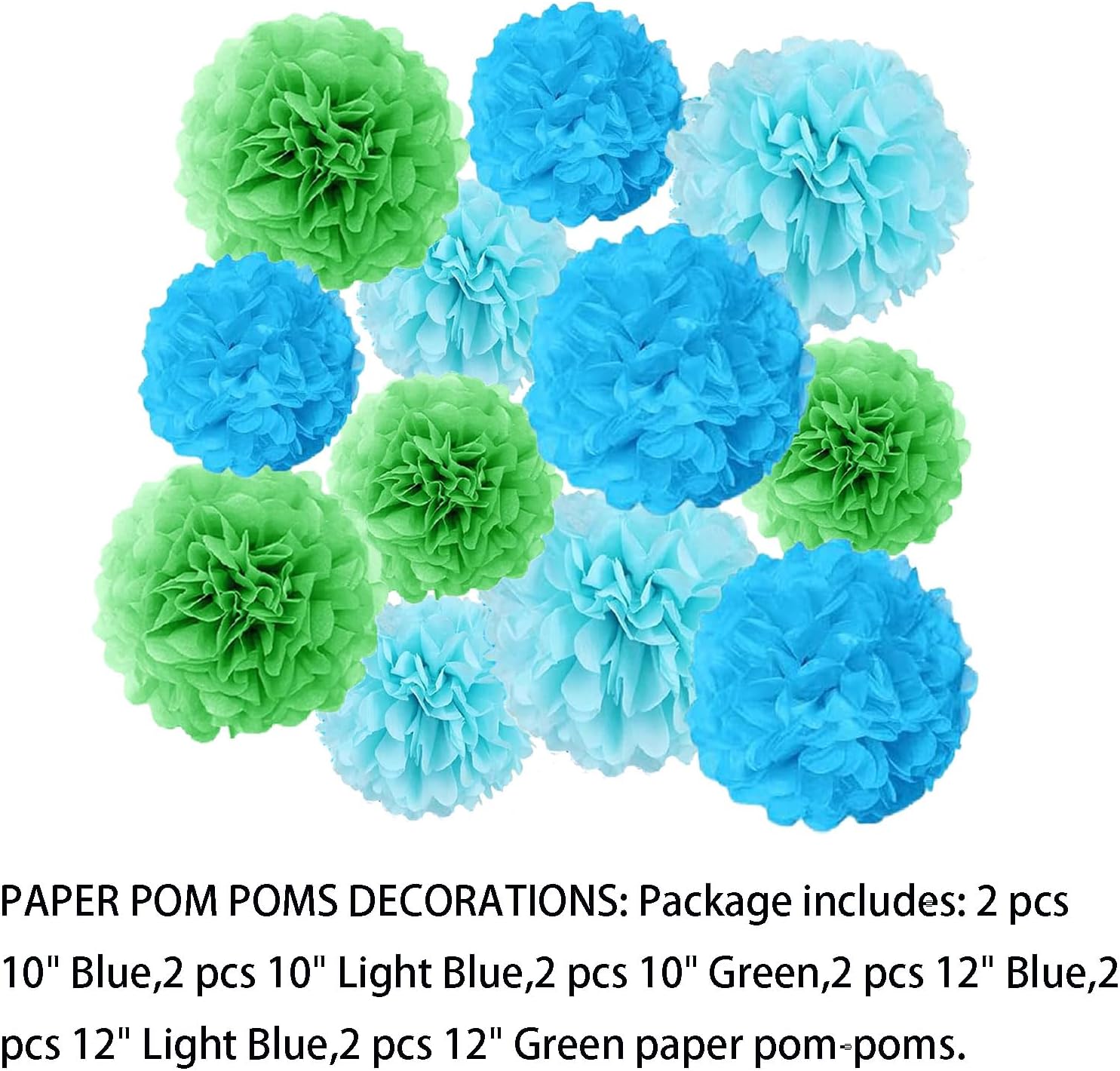 Aimto 12pcs Blue Light Blue Green Paper Pom Poms Decorations