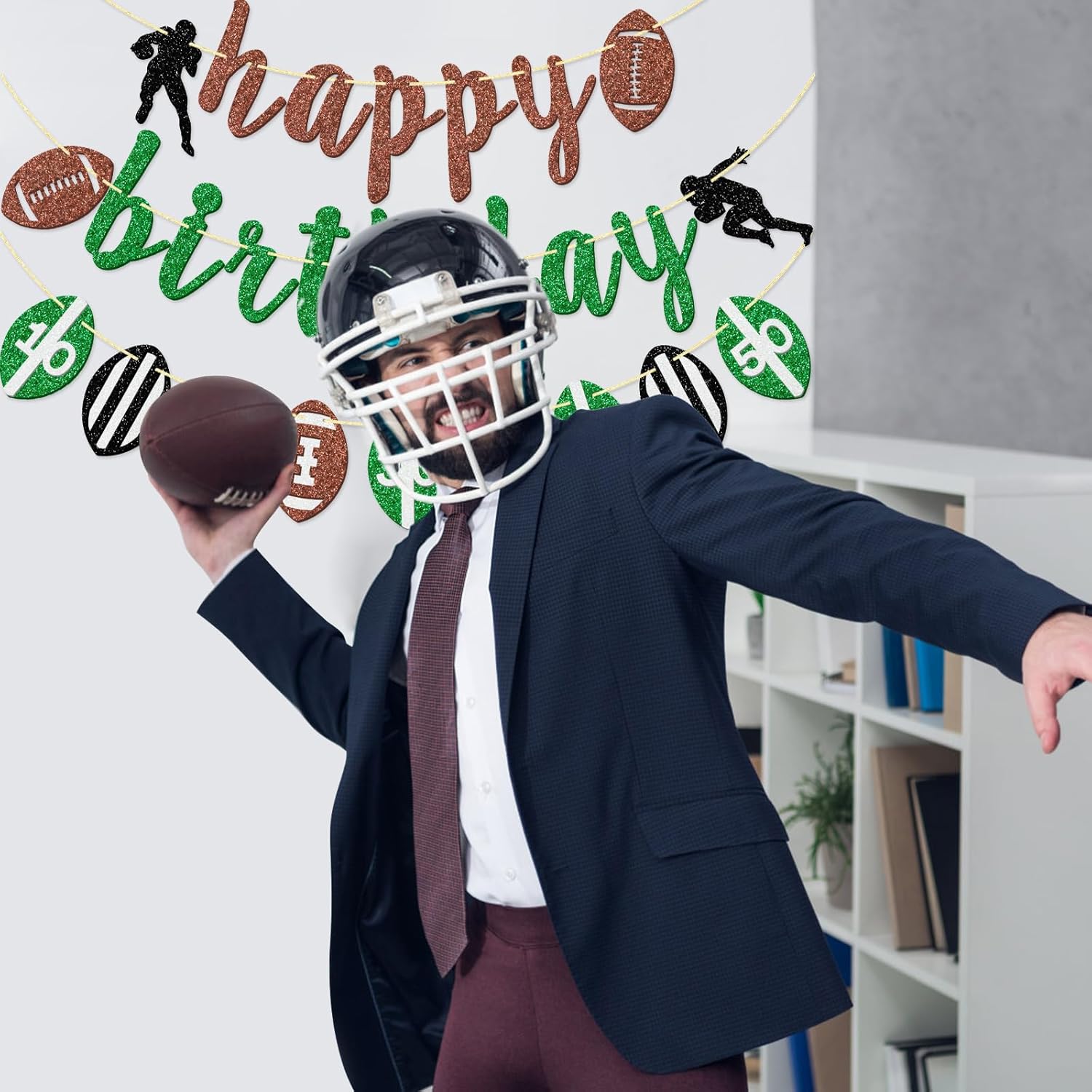 Football Birthday Banner Set with Glitter