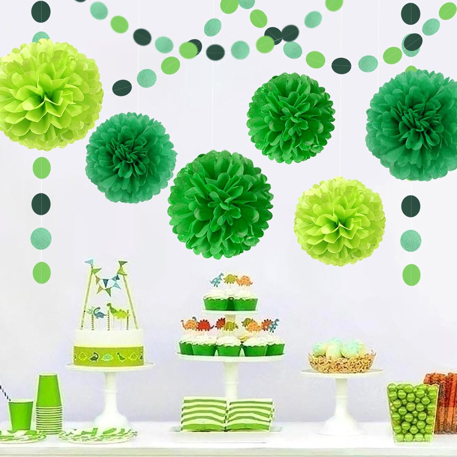 Green Party Decorations Tissue Pom Poms - 23pcs Set