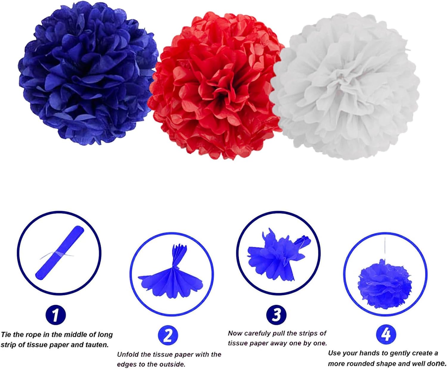 We Moment Red Blue White Paper Pom Poms Decorations 12pcs