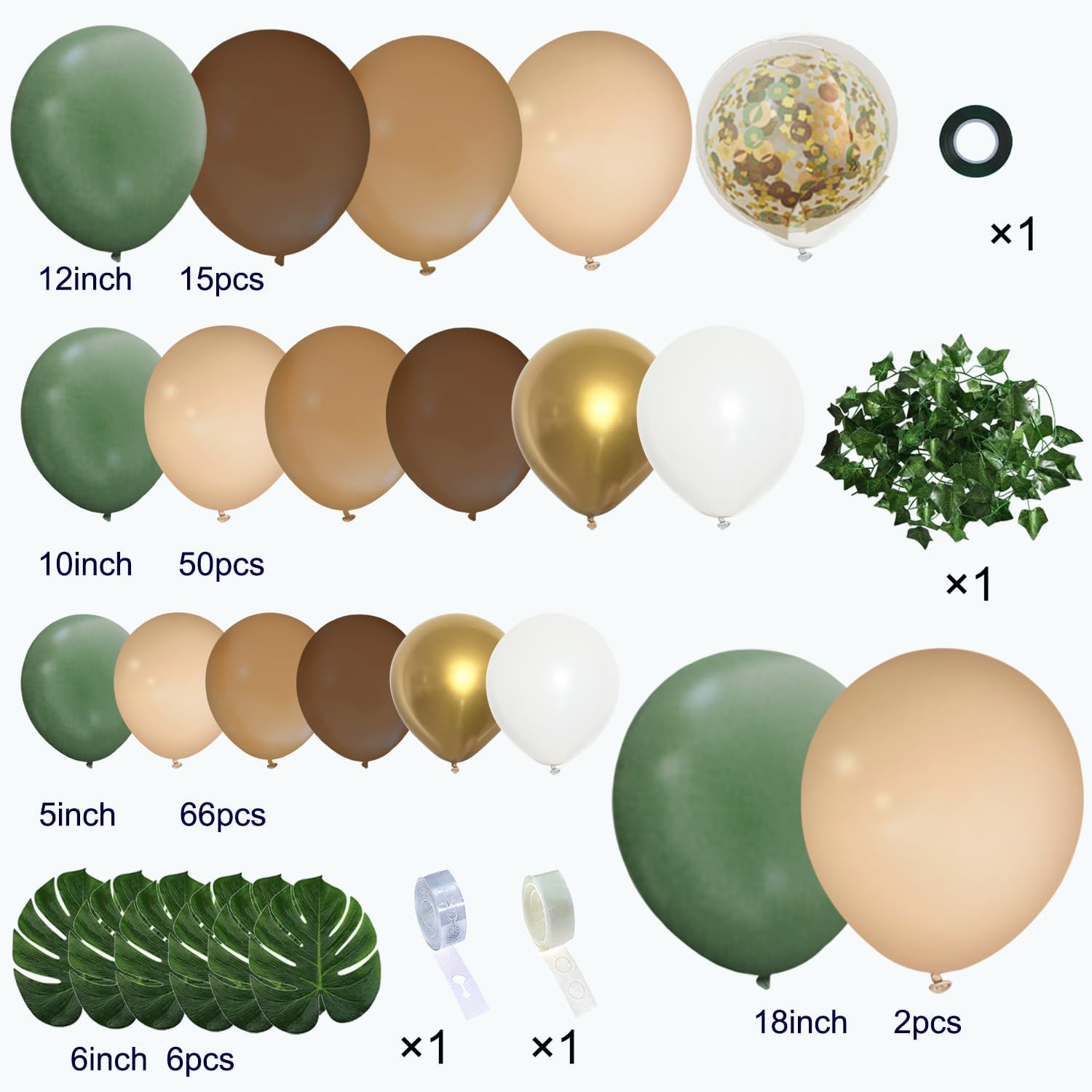 142PCS Safari Balloon Garland Kit with Leaves and Strips