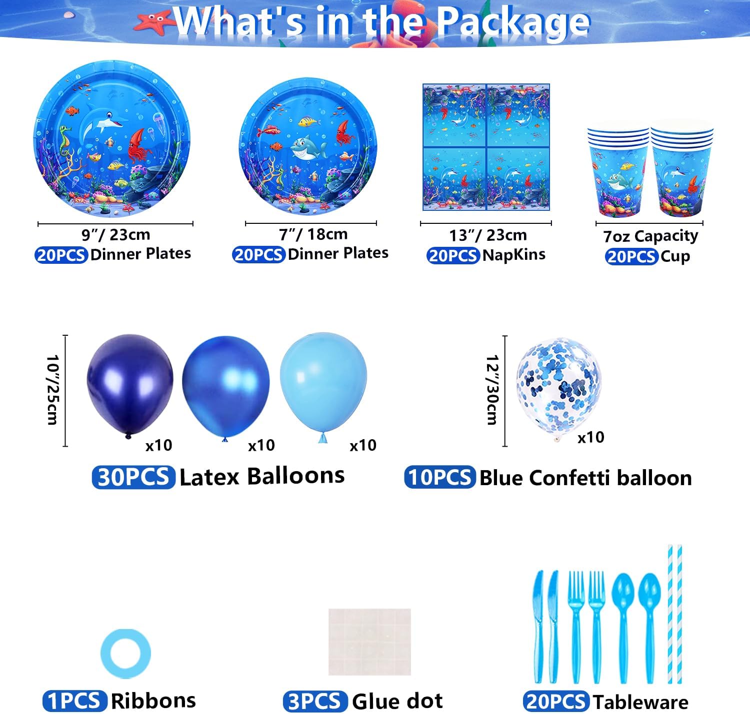 Dvaorc 206 Pack Under the Sea Party Supplies Set
