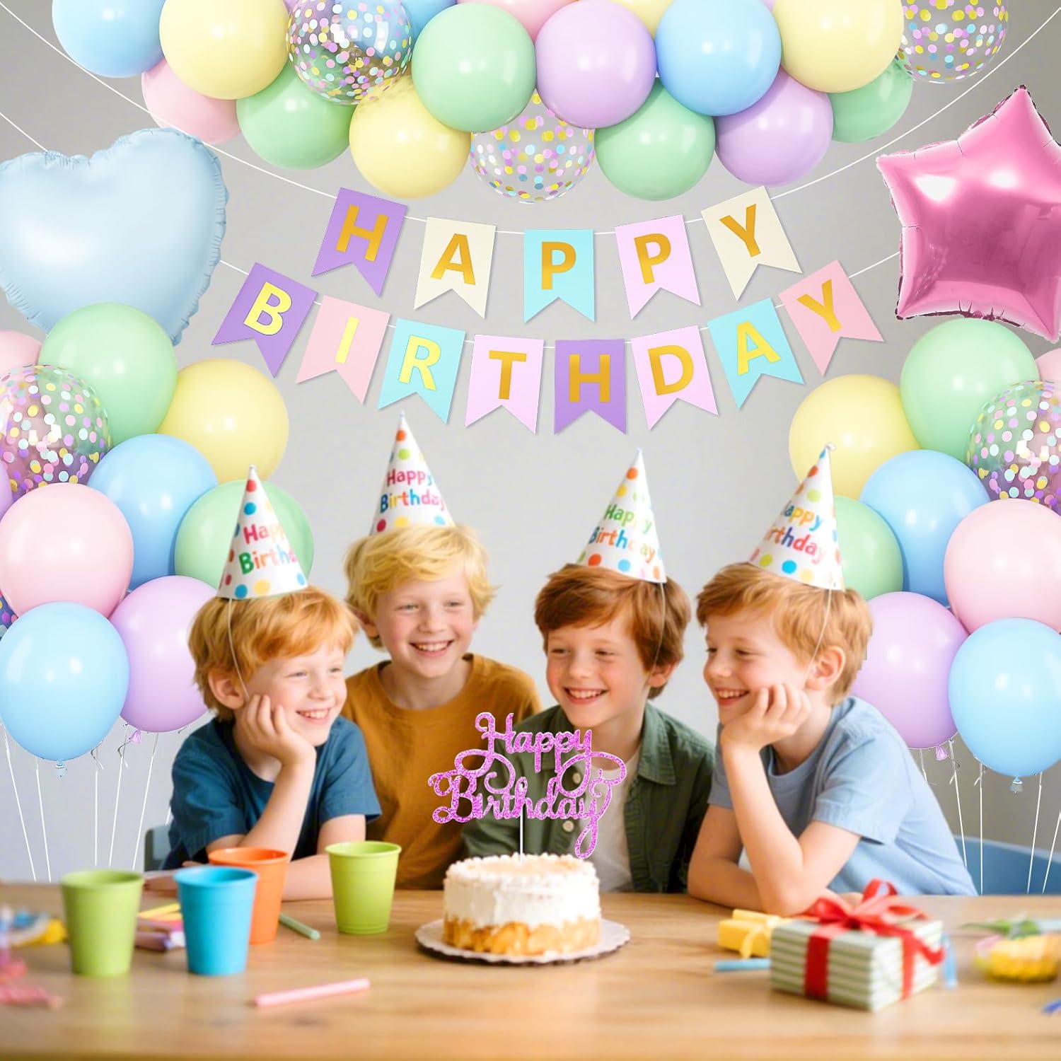 Vibzox Pastel Birthday Balloons Decor Set