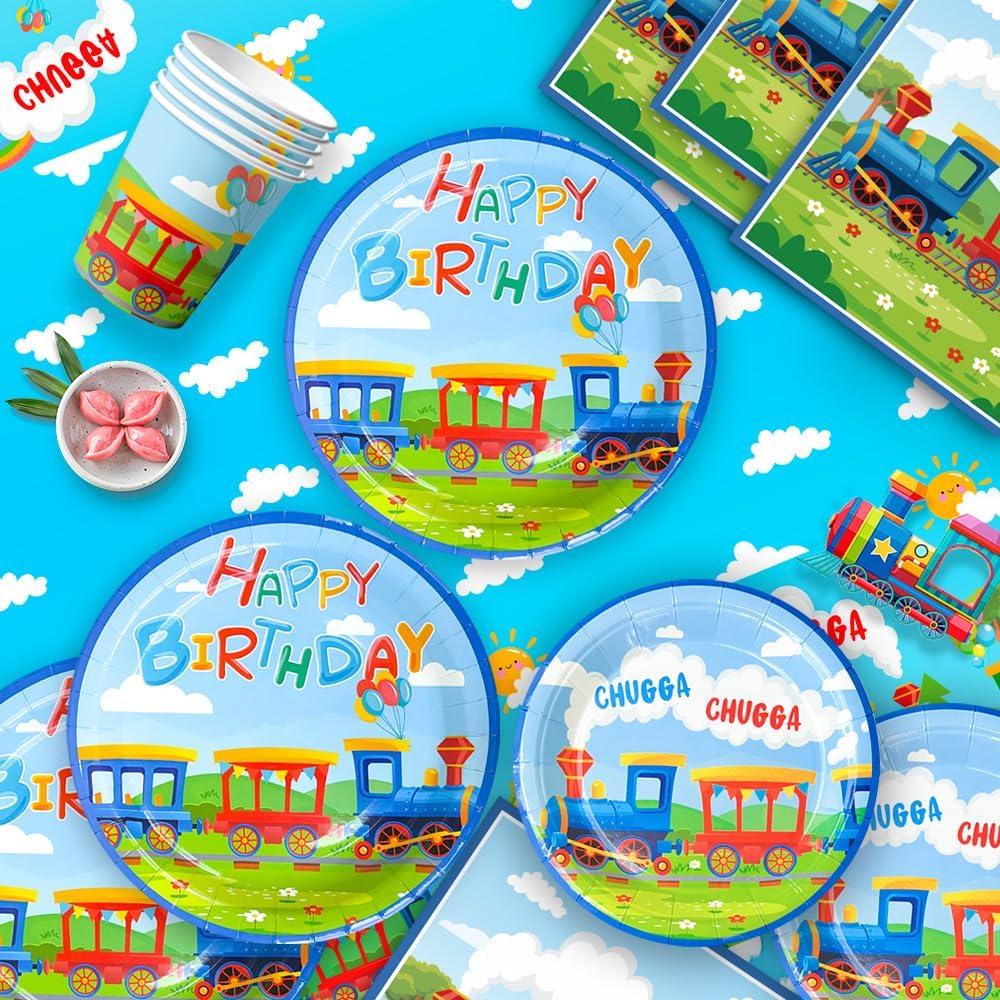 Train Birthday Party Supplies 128pcs Set