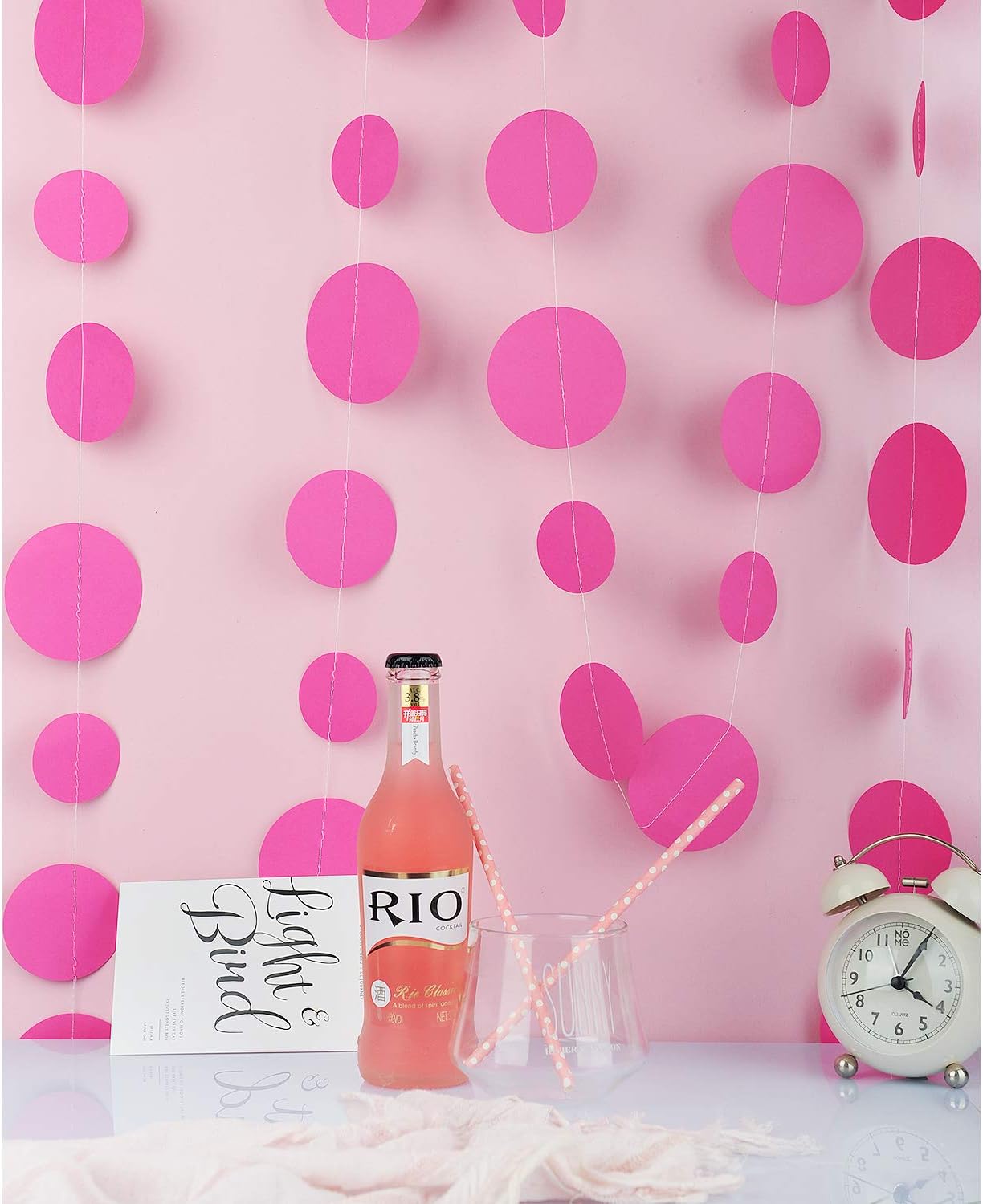 Hot Pink Paper Garland with Dots 20 Feet Total