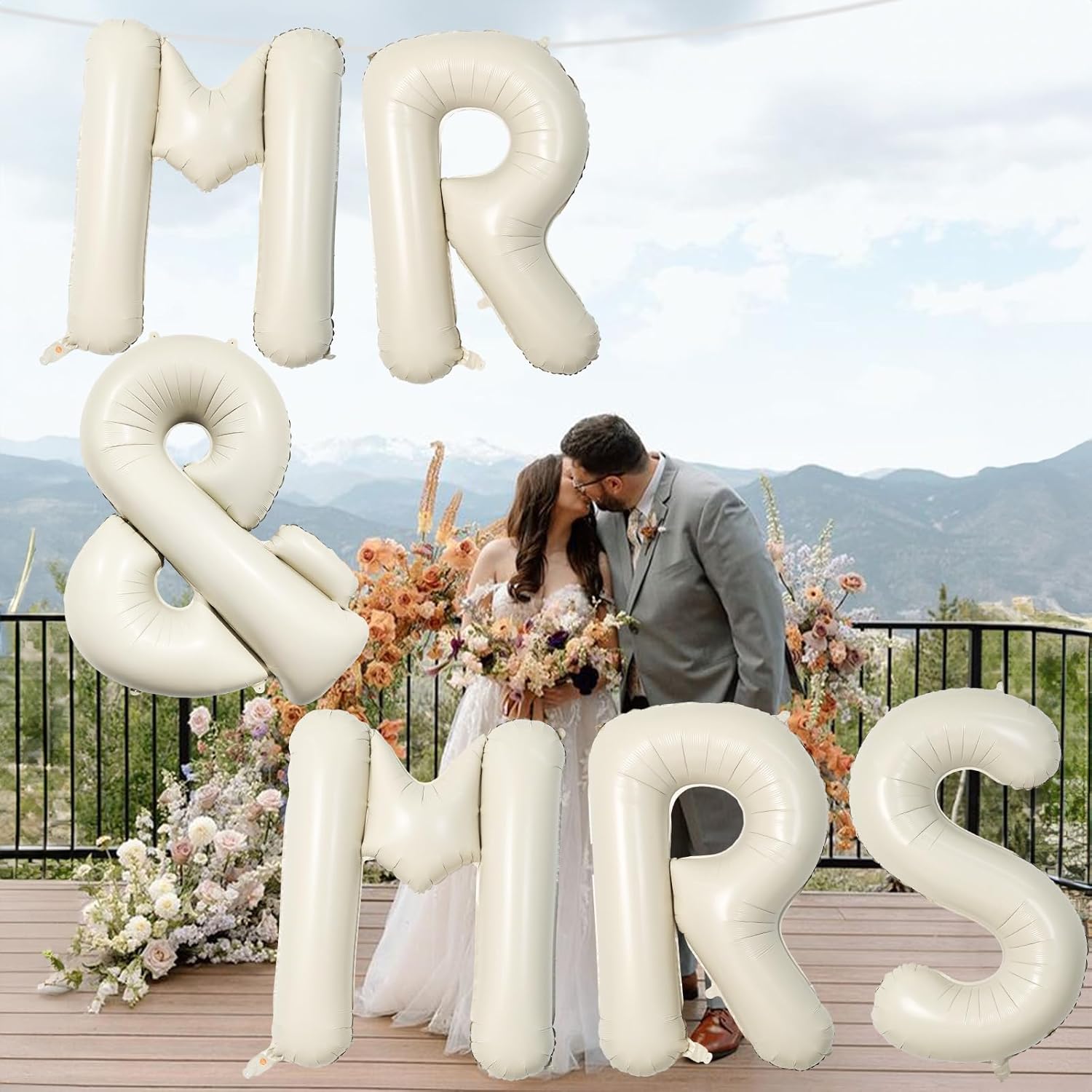 40 Inch Beige Mr Mrs Balloons Wedding Decor