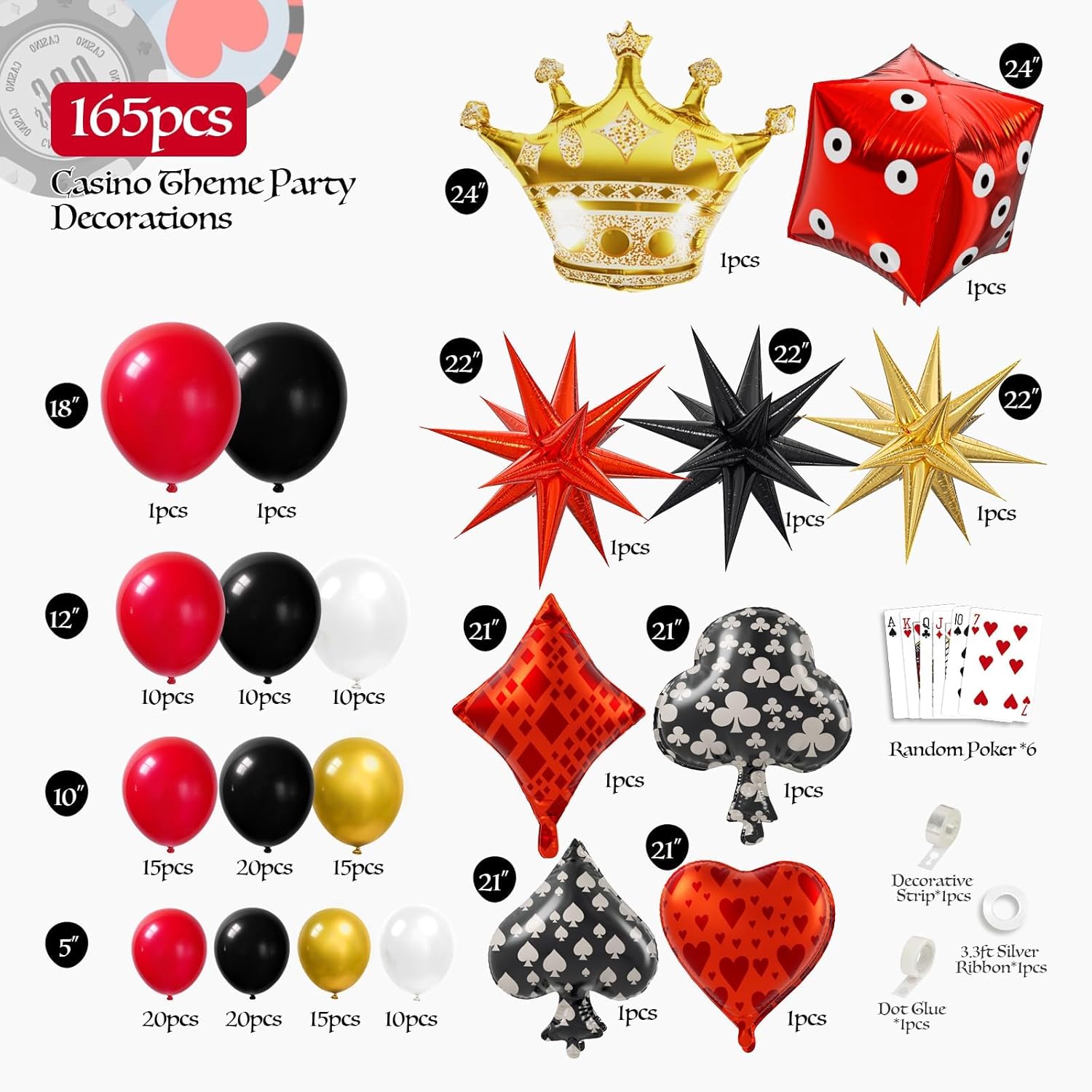 MURDIZZO 165pcs Casino Balloon Arch Decor Kit
