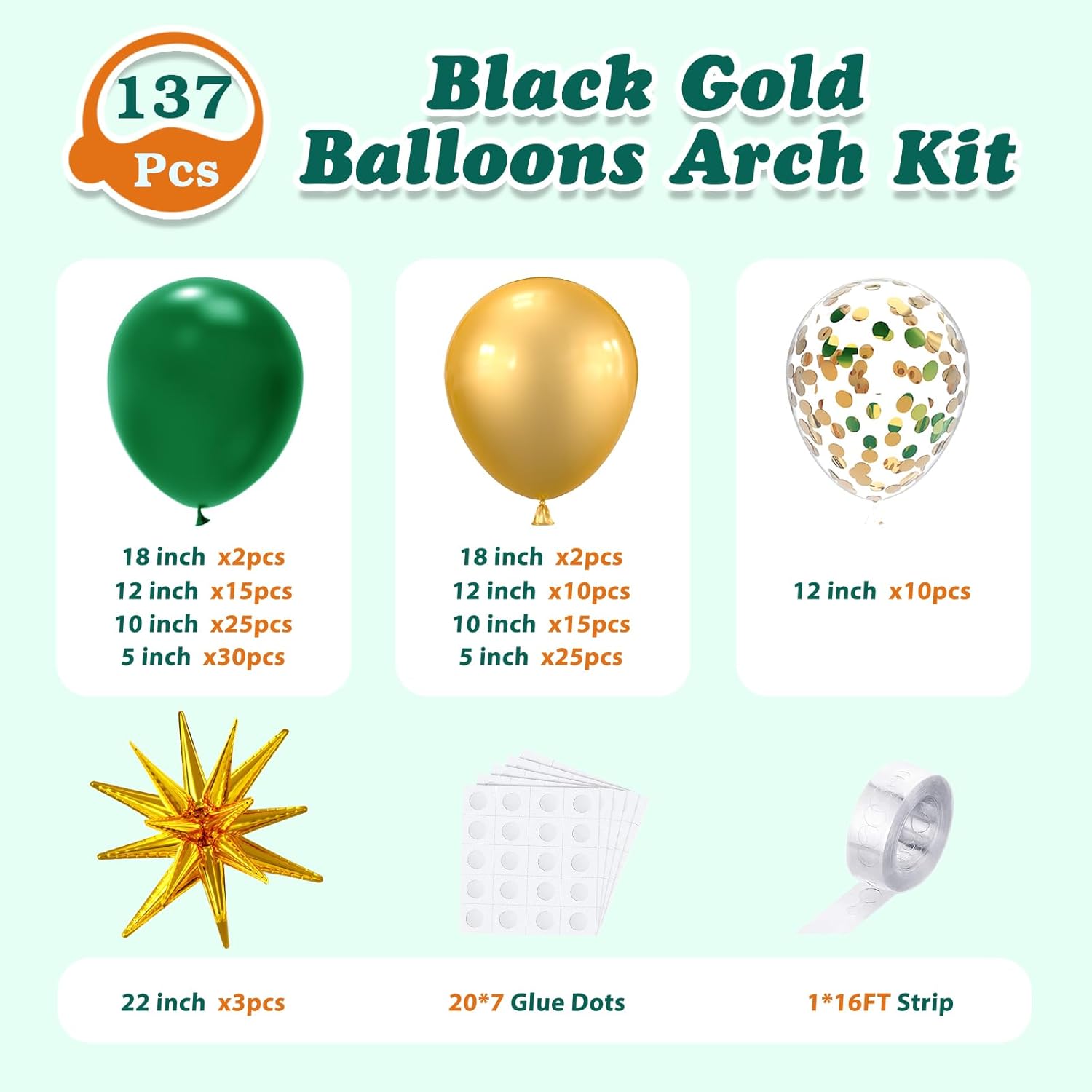 137Pcs Green and Gold Balloons Garland Arch Kit with Stars