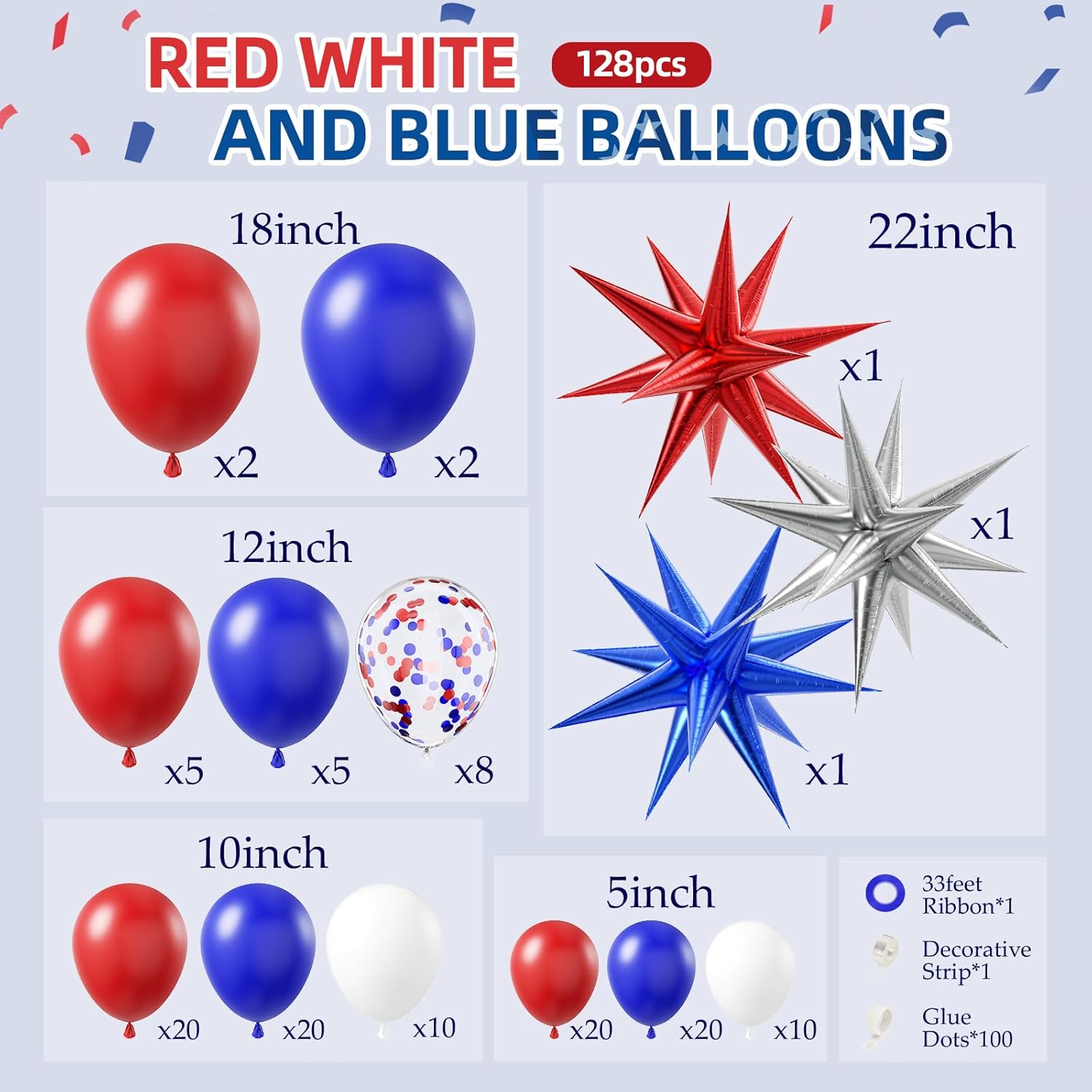 Red White Blue Balloon Arch Kit for 4th of July Celebrations