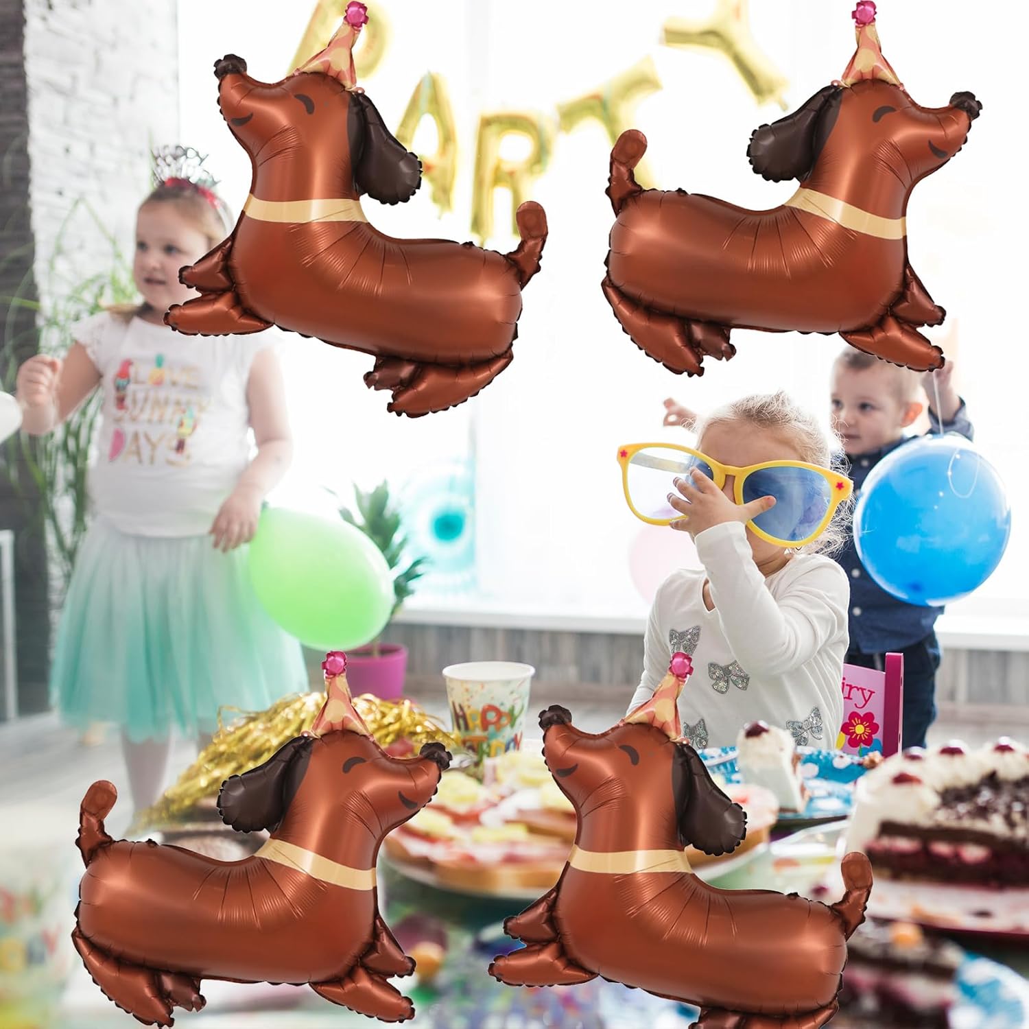 5Pcs Dachshund Dog Birthday Balloons for Pet Party