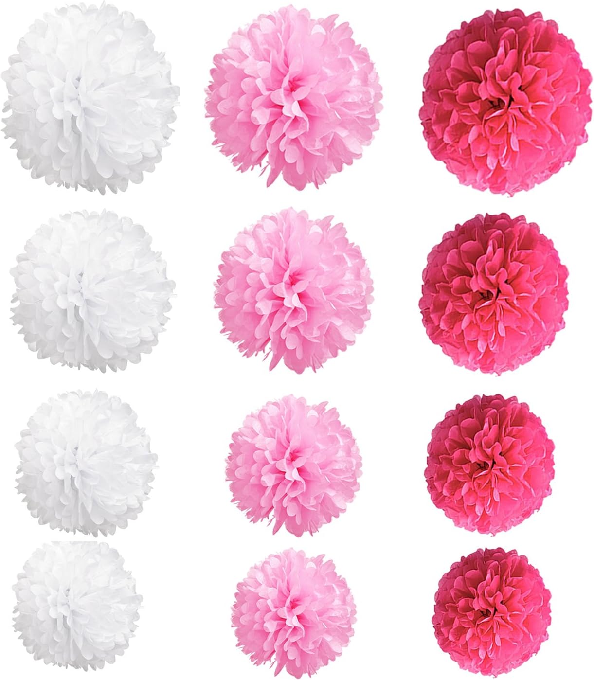 Wartoon Tissue Paper Pom Poms Flowers Set 12 Pieces Hot Pink Pink White