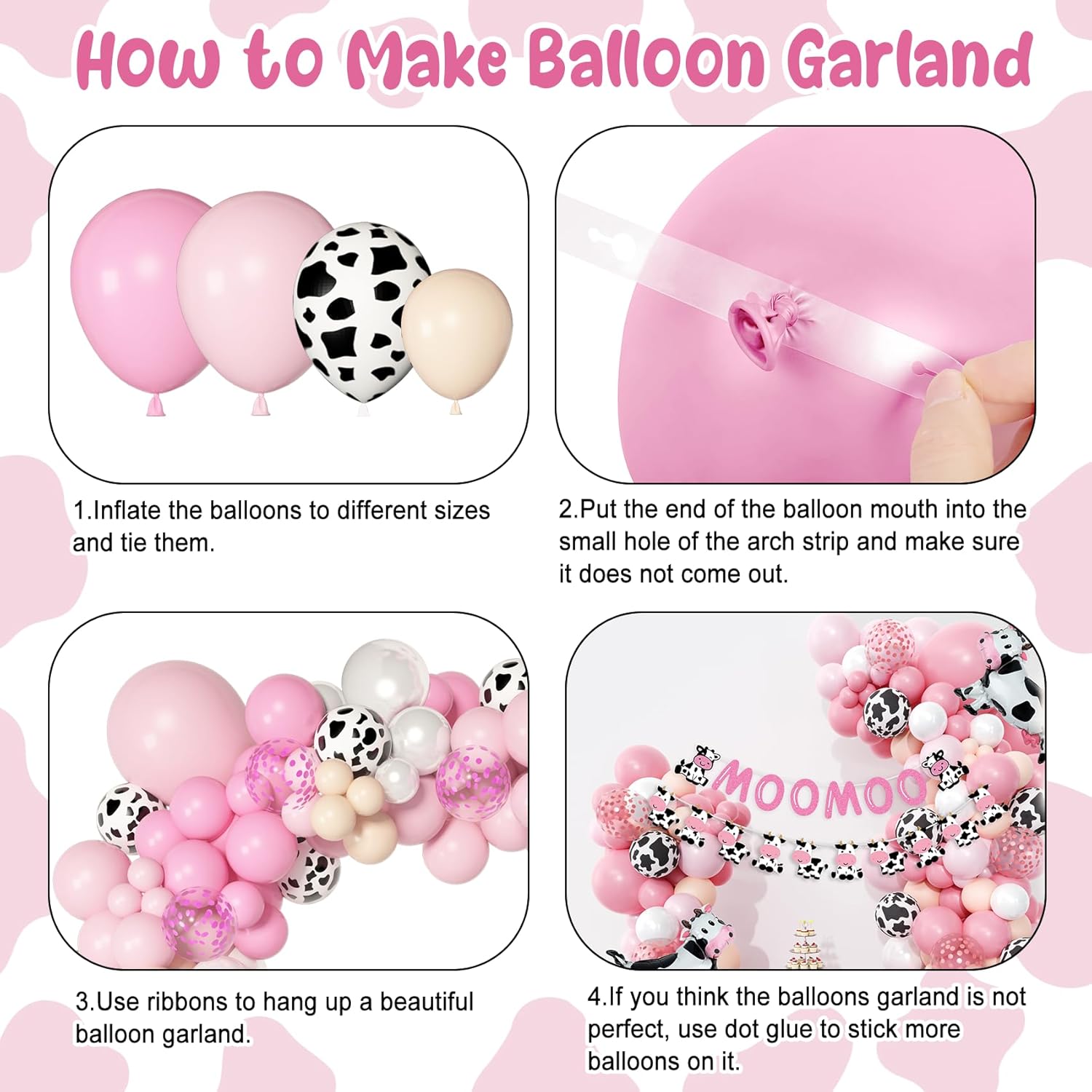Pink Cow Balloons Garland Arch Kit for Party Decorations