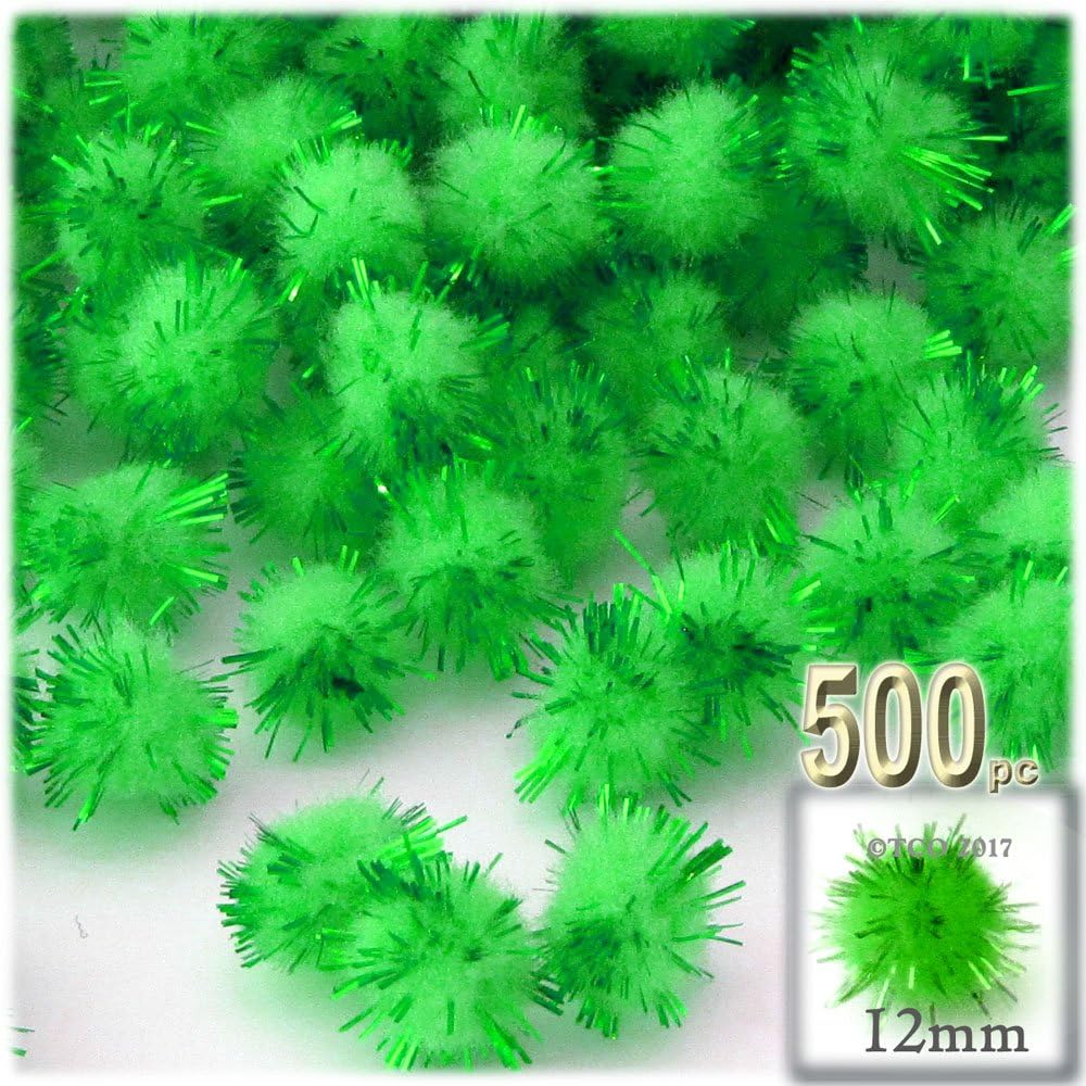 The Crafts Outlet Chenille Sparkly Pom Poms Emerald Green 05-inch 500pc