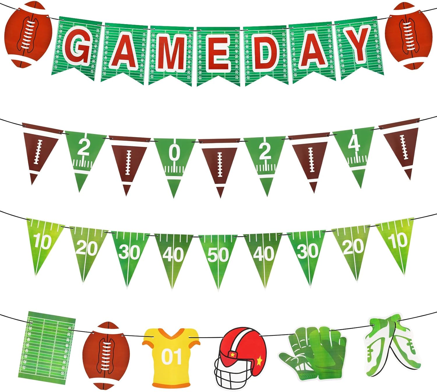 AUGSUN Football Party Decorations 4-Piece Banners with Lanyards