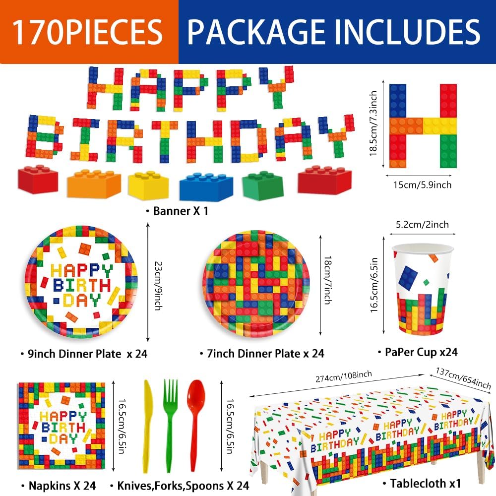 170pcs Colorful Building Block Party Supplies Set