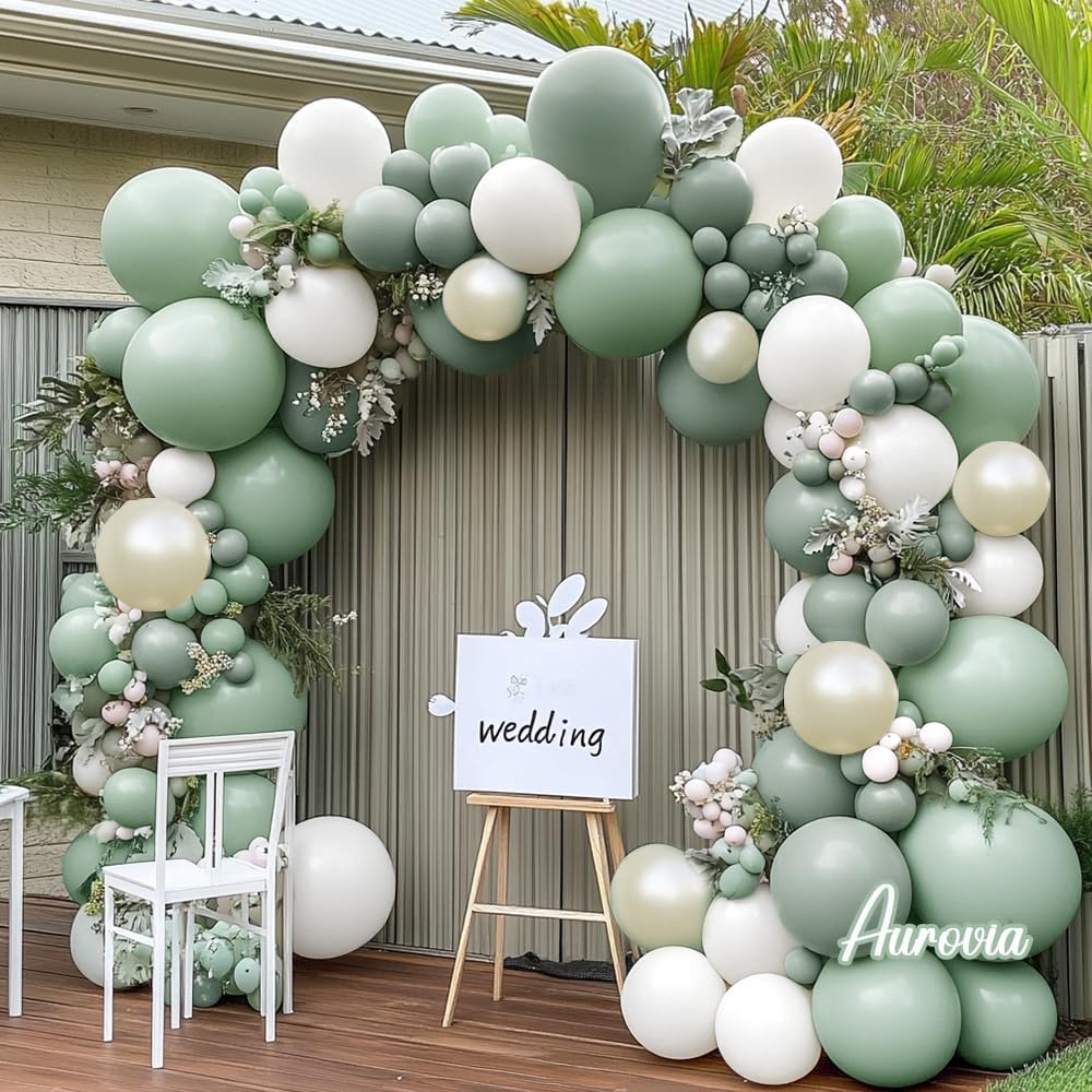 Dusty Green White Balloon Garland Party Decor Kit