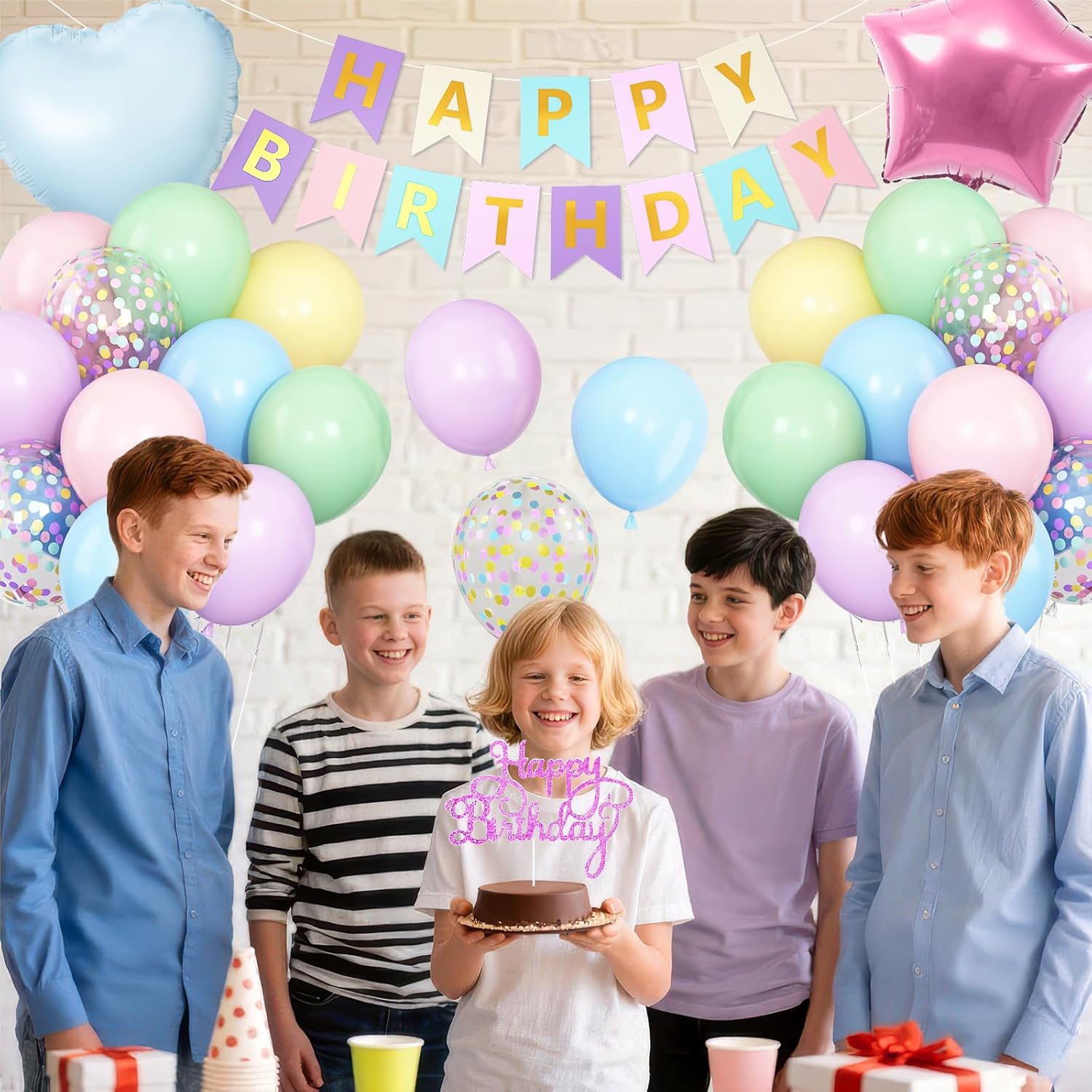 Vibzox Pastel Birthday Balloons Decor Set