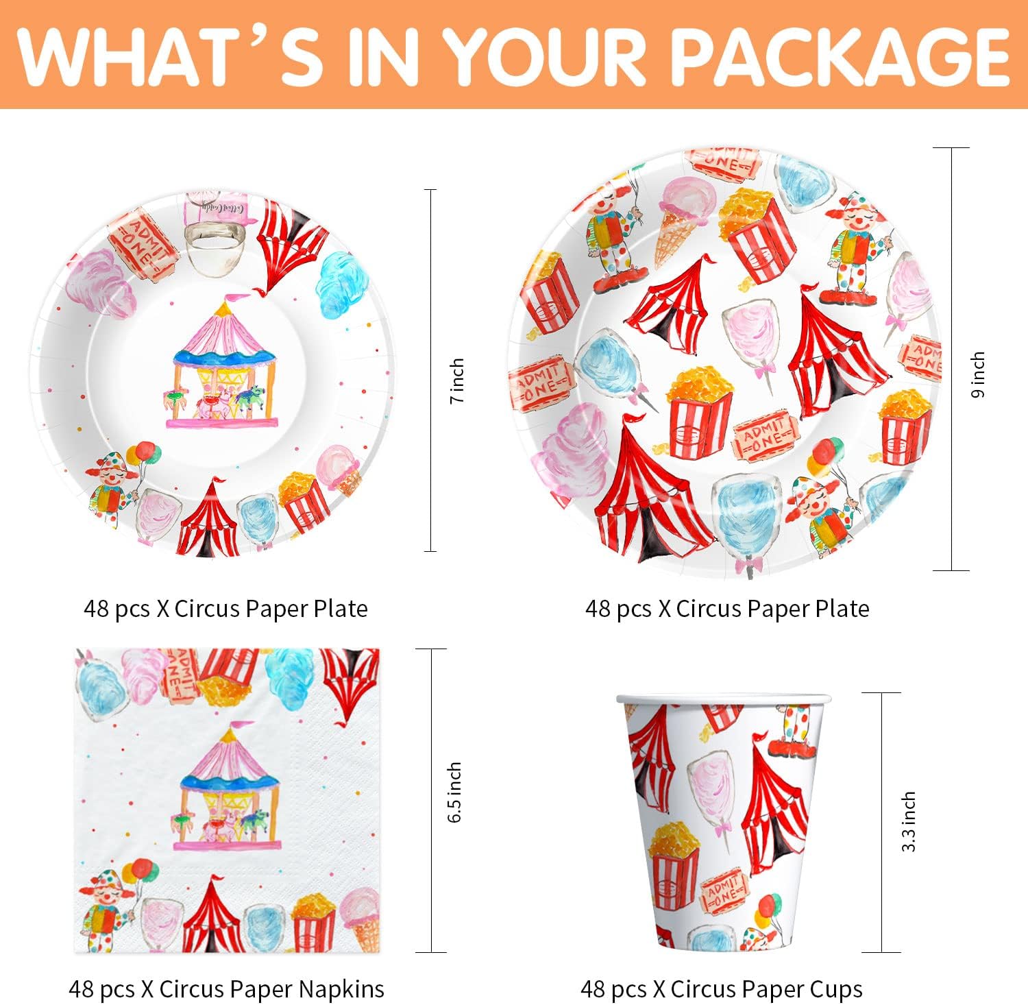 Circus Carnival Party Tableware Set for 48 Guests
