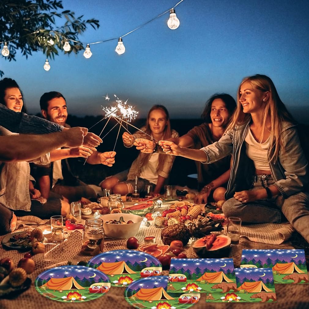 40Pcs Camping Party Decorations with Plates Napkins