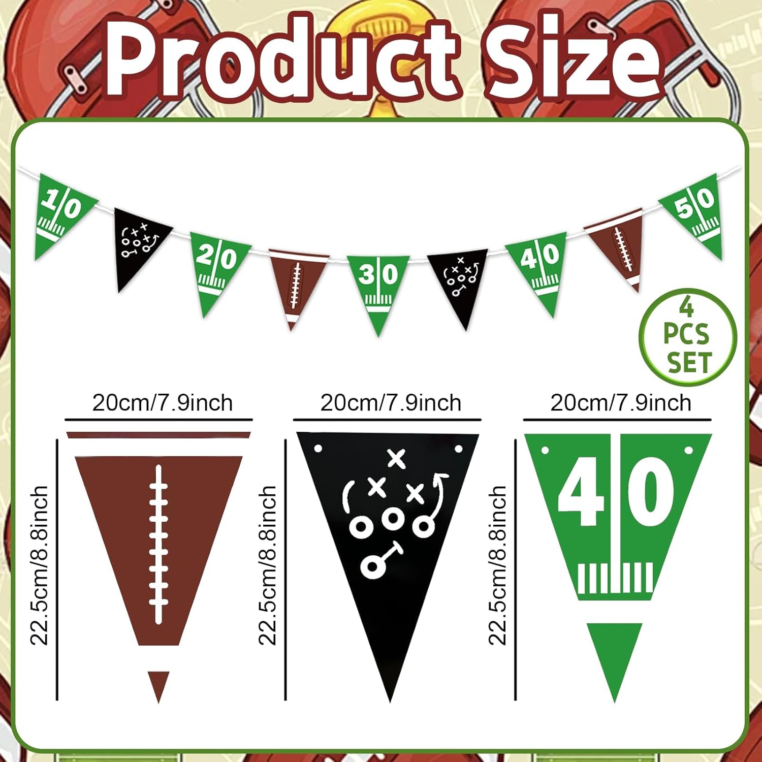 4Pcs Football Triangle Banner Decorations for Parties