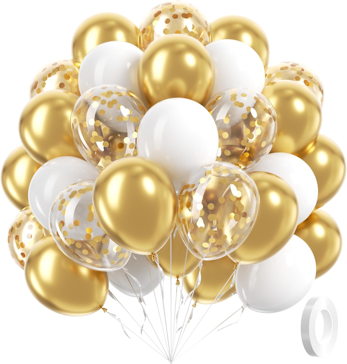 60pcs Gold and White Balloons 12inch for Party Decorations