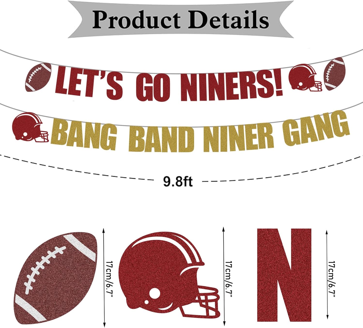 Lets Go Niners Glitter Banner Football Decor