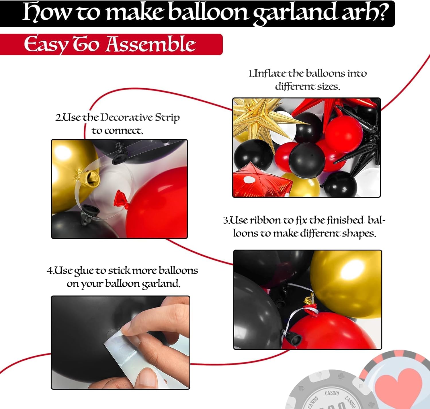 MURDIZZO 165pcs Casino Balloon Arch Decor Kit