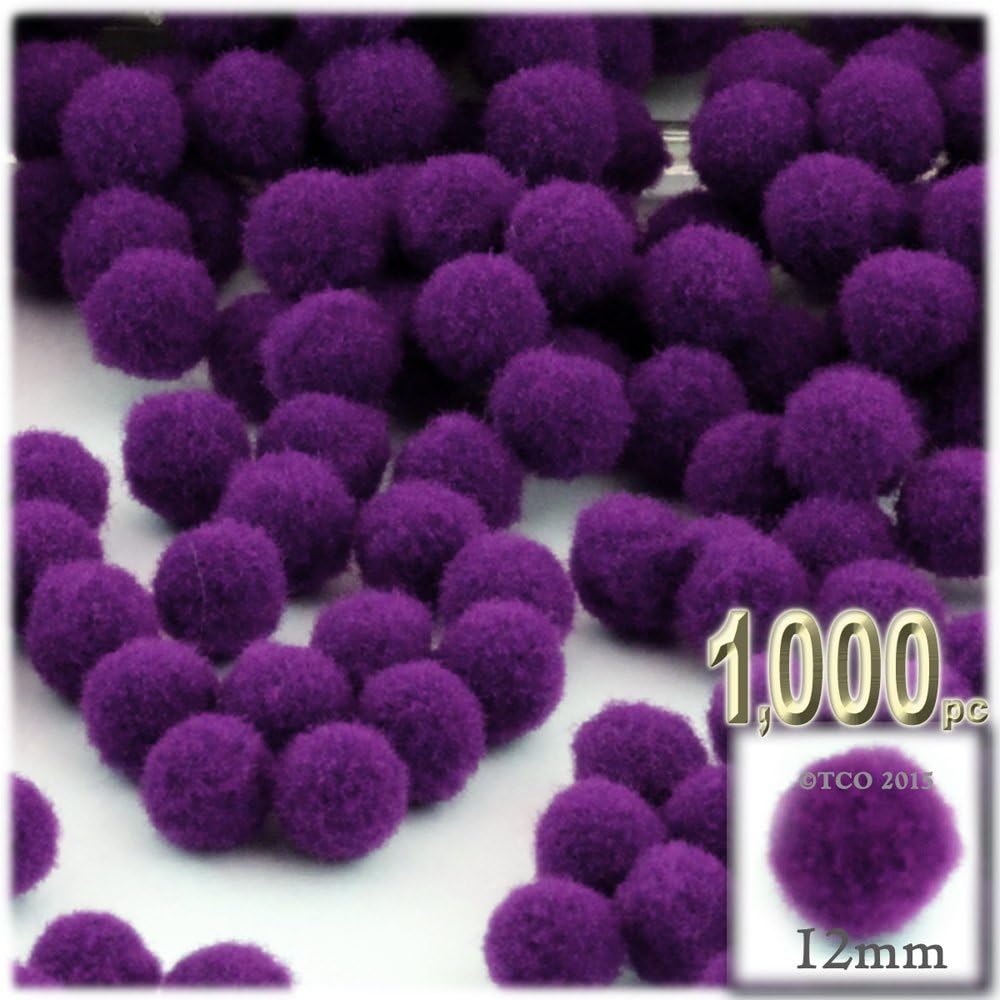 The Crafts Outlet 1000 Piece Pom Poms Purple 12mm