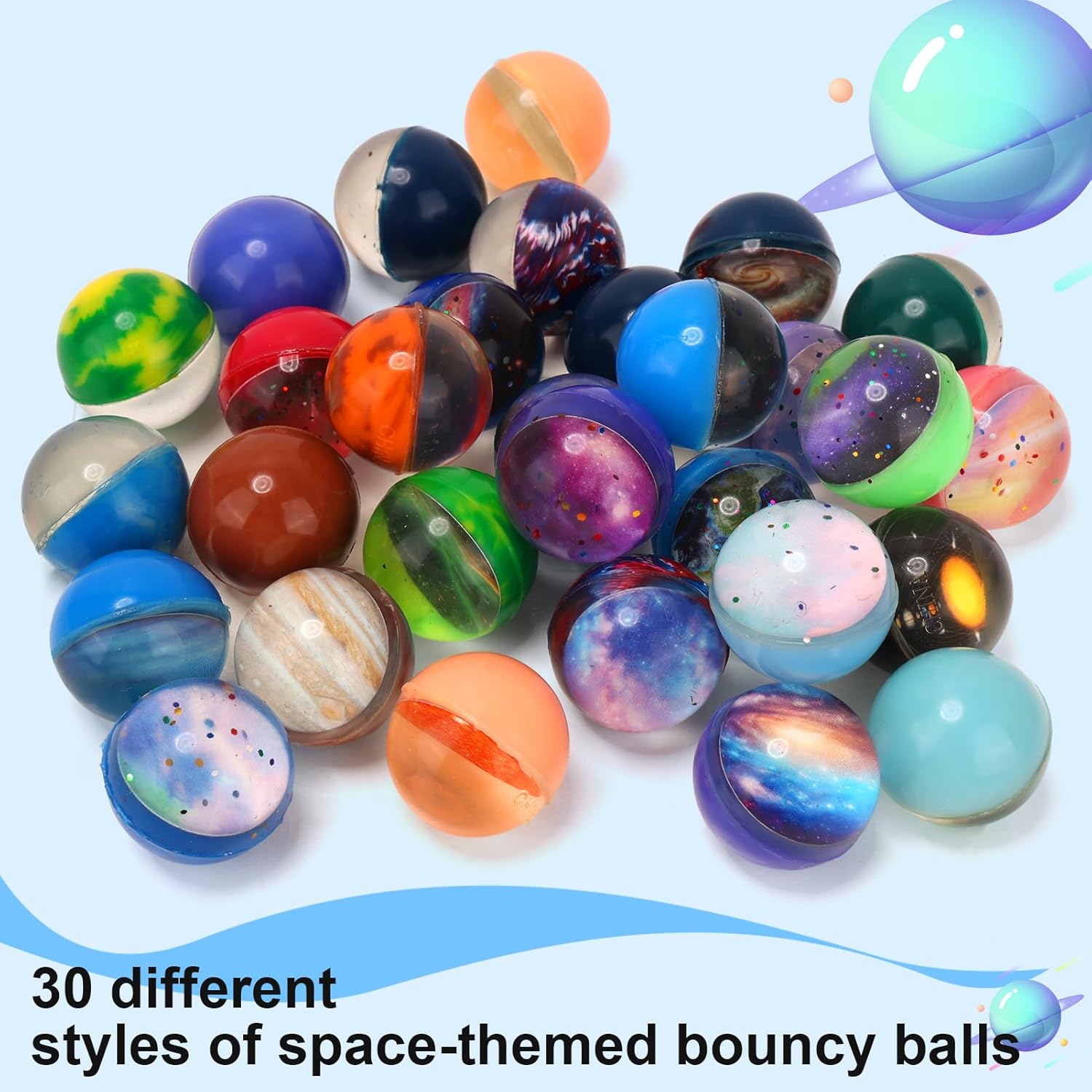Pllieay 30PCS Galaxy Bouncy Balls Space Party Favors for Kids