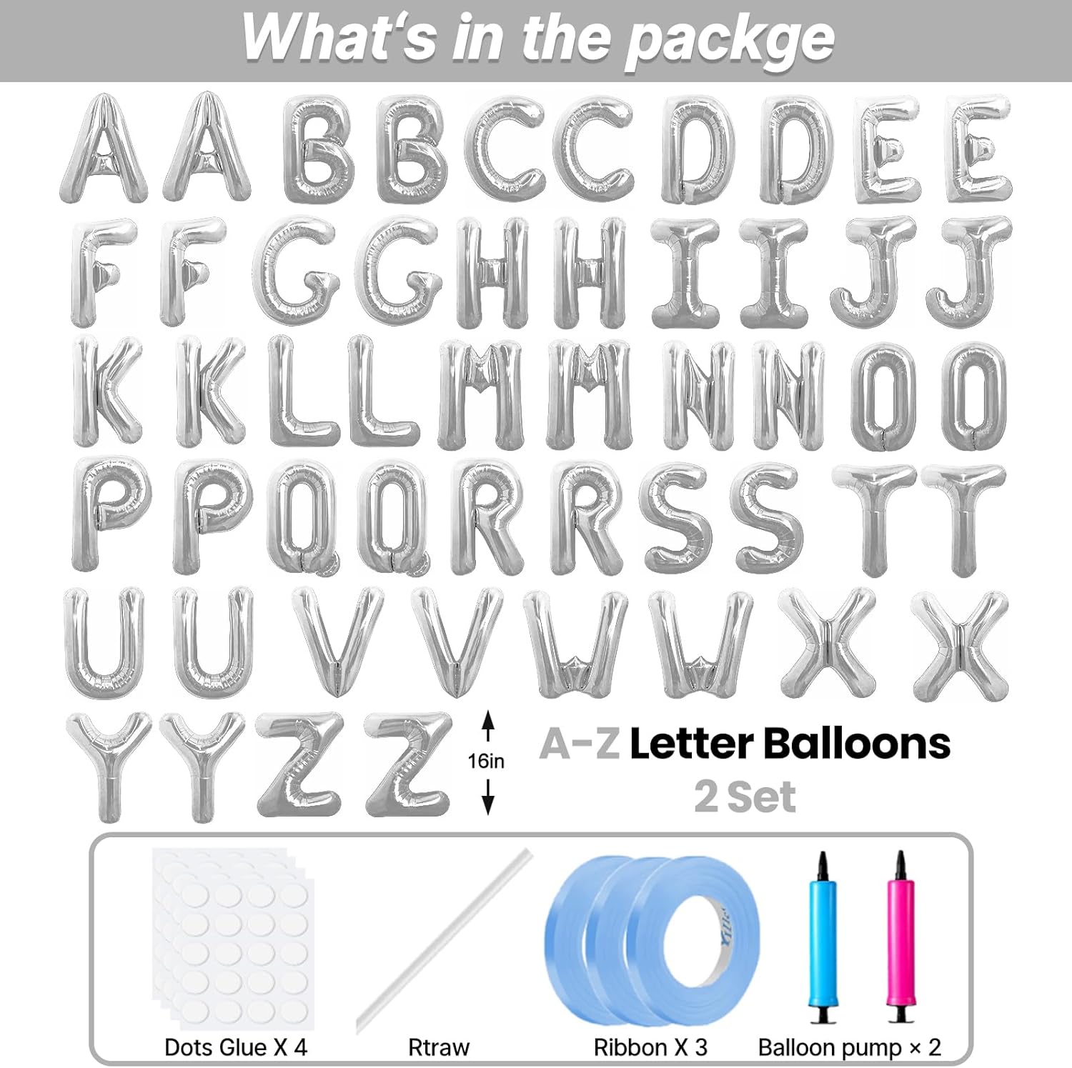 LIOZEOKUN 16 Inch Letter Balloons A-Z 2 Set Custom Phrase