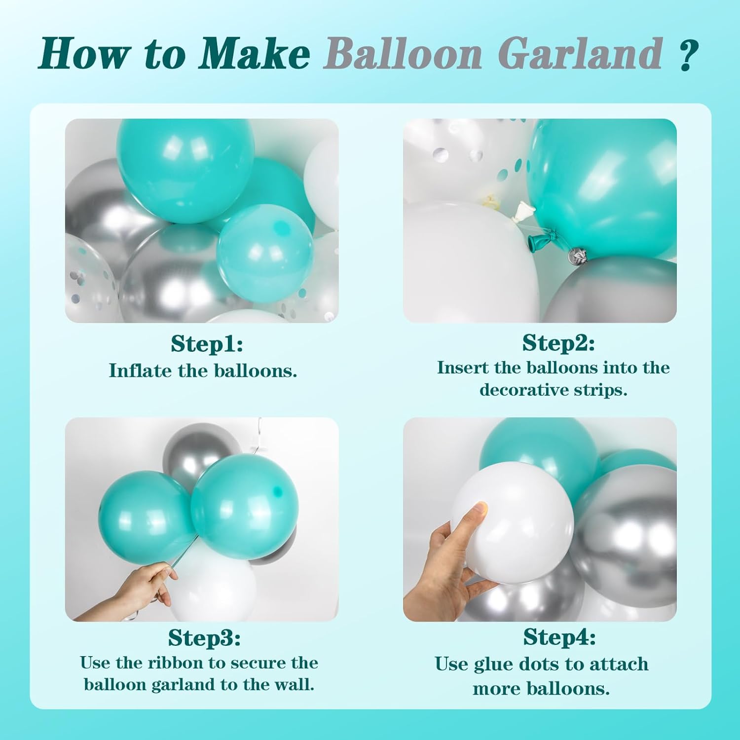 125pcs Teal Blue Silver Balloon Arch Kit