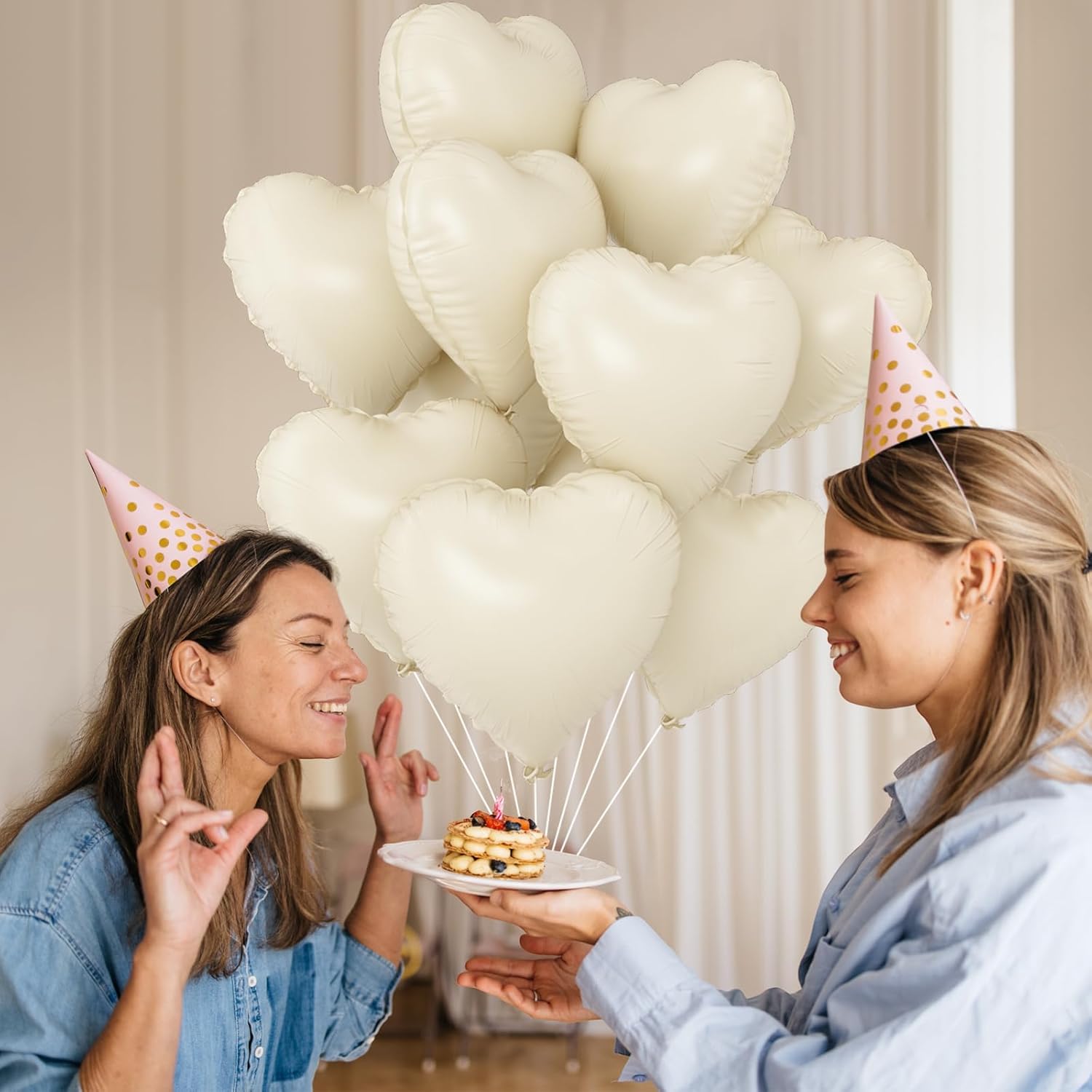 GRESATEK 10Pc Cream White Heart Balloons 18Inch