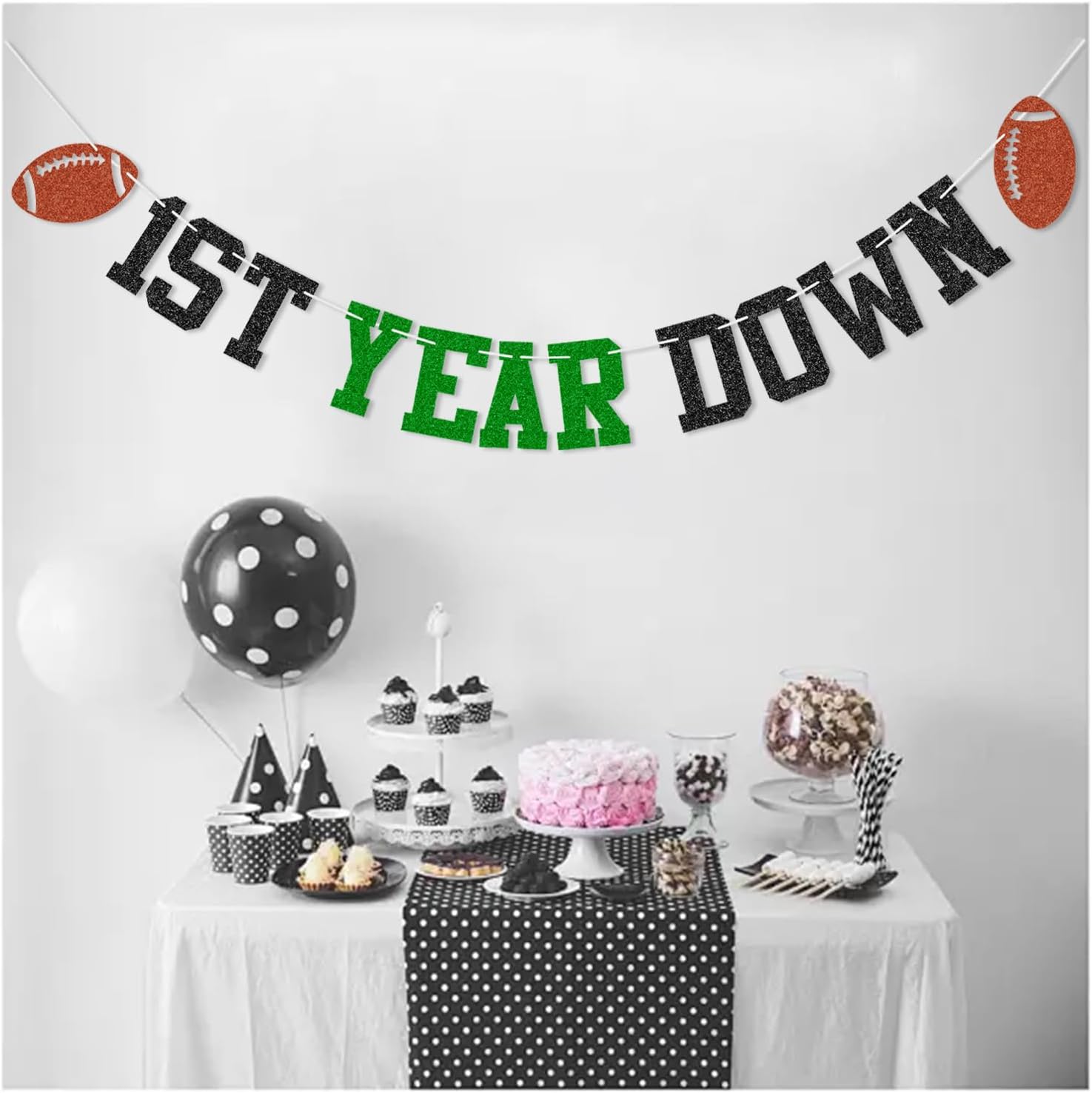 1st Year Down Football Birthday Banner Decor