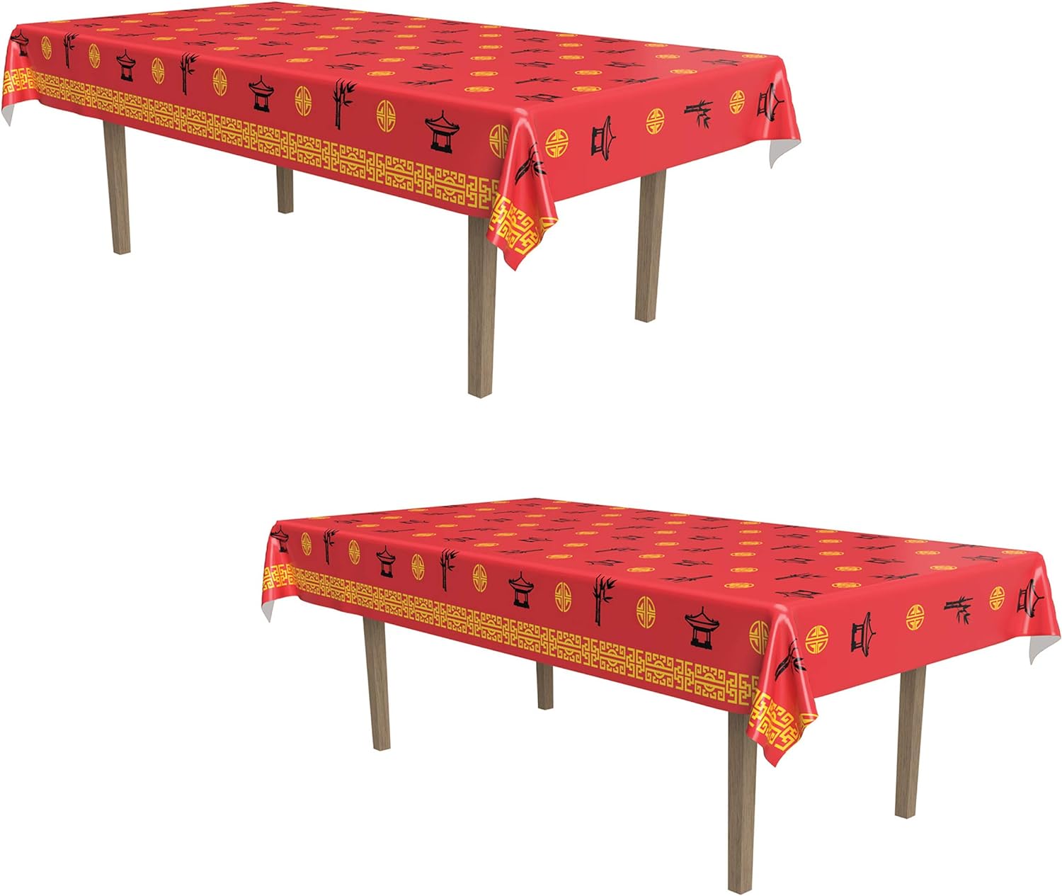 Beistle 2-Count Asian Tablecover Red Yellow Black Design 54 x 108