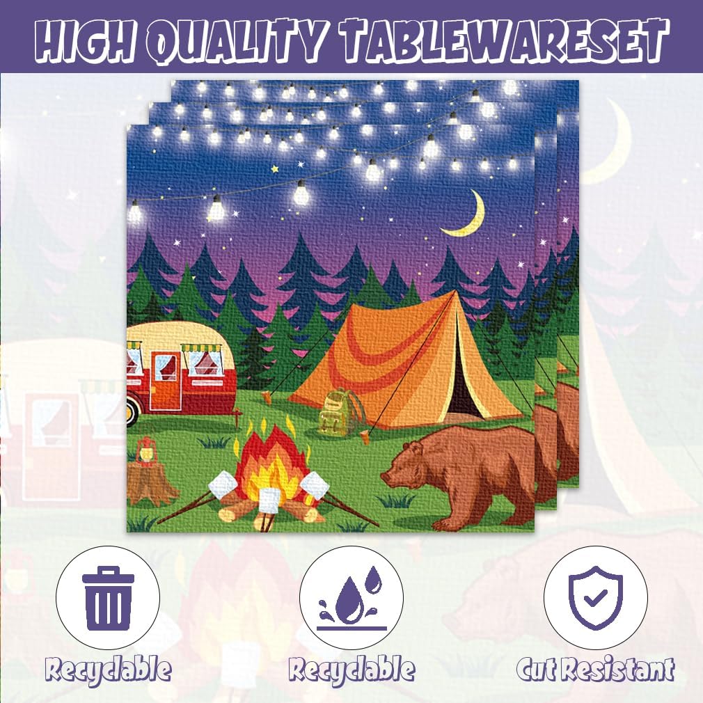 40Pcs Camping Party Decorations with Plates Napkins