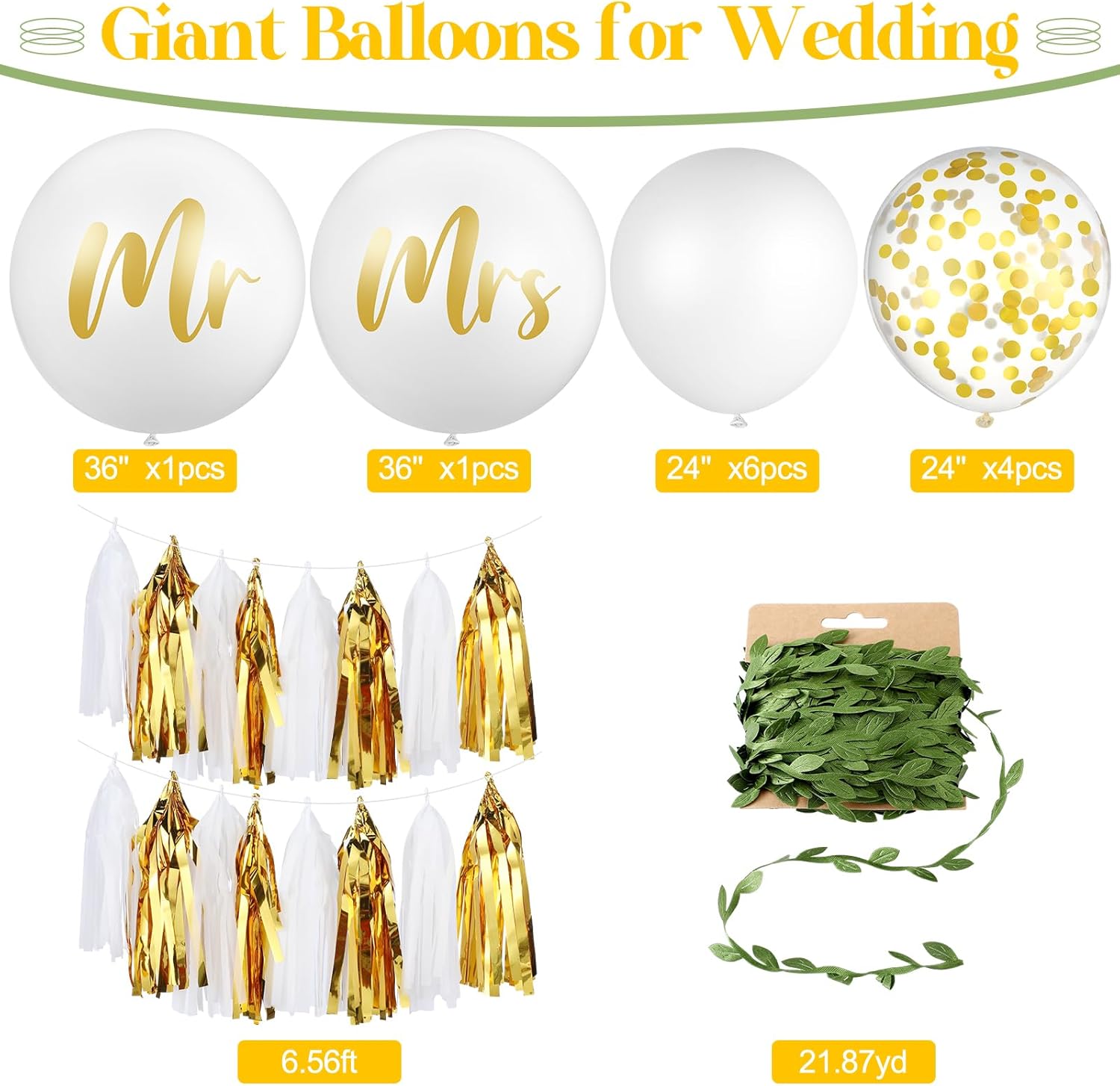 Wettarn 15 Pcs Giant Wedding Balloon Decor Kit