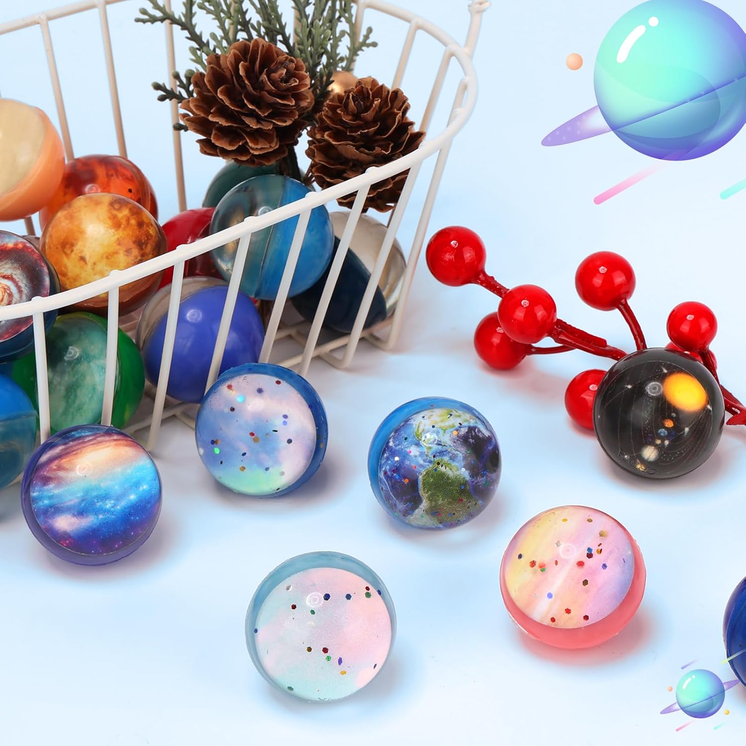 Pllieay 30PCS Galaxy Bouncy Balls Space Party Favors for Kids