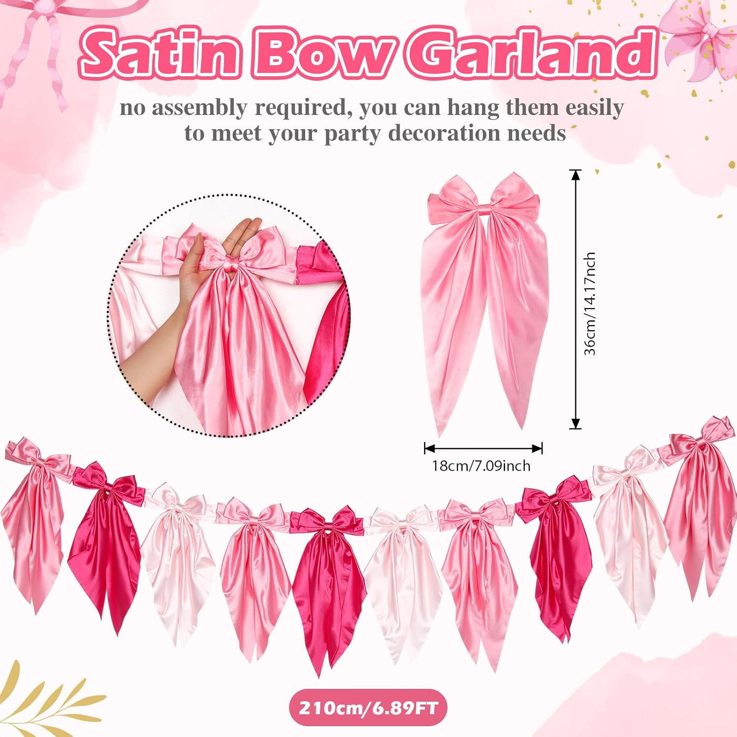 Gradient Pink Bow Garland Banner for Decorations