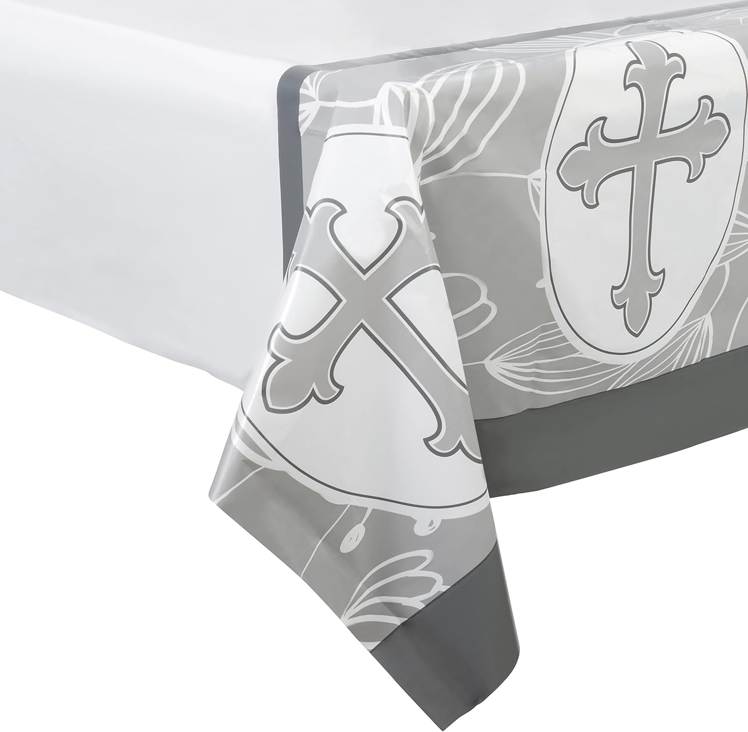 ROYAL BLUEBONNET Gray Cross Tablecloth Set of 2 for Baptism Party