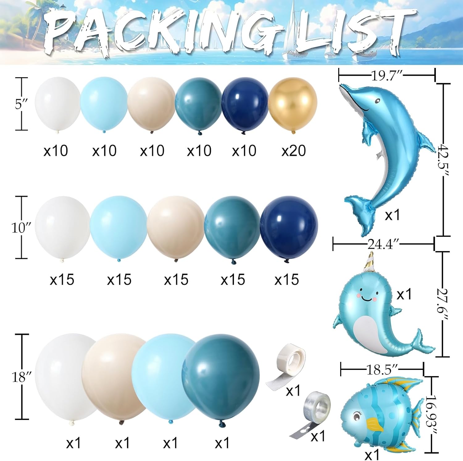 Nautical Balloon Arch Kit with Ocean Animals Decor