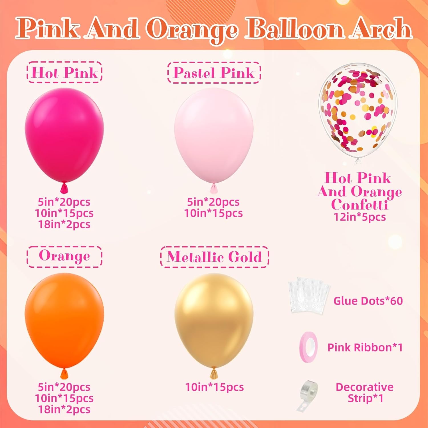 Pink Orange Balloon Arch Kit for Parties