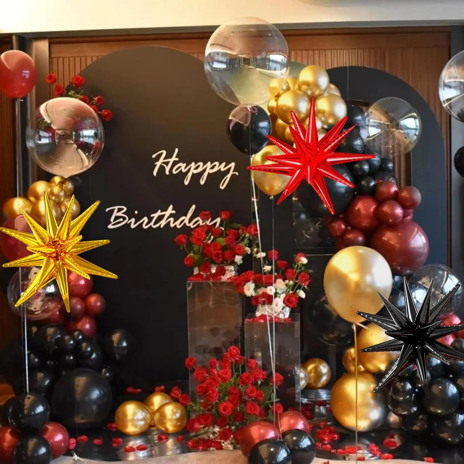 LOOLEY 137Pcs Red Black Gold Balloons Garland Arch Kit with Stars