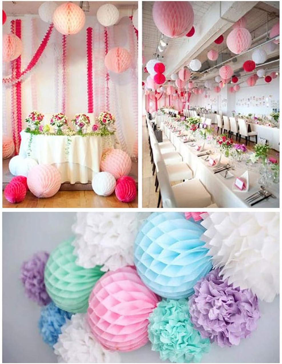 3pcs Blue Honeycomb Tissue Paper Balls for Party Decorations