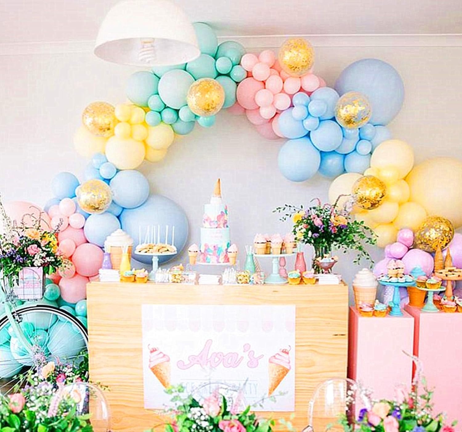 105pcs Pastel Balloons Arch Garland Kit with Gold Confetti Balloons
