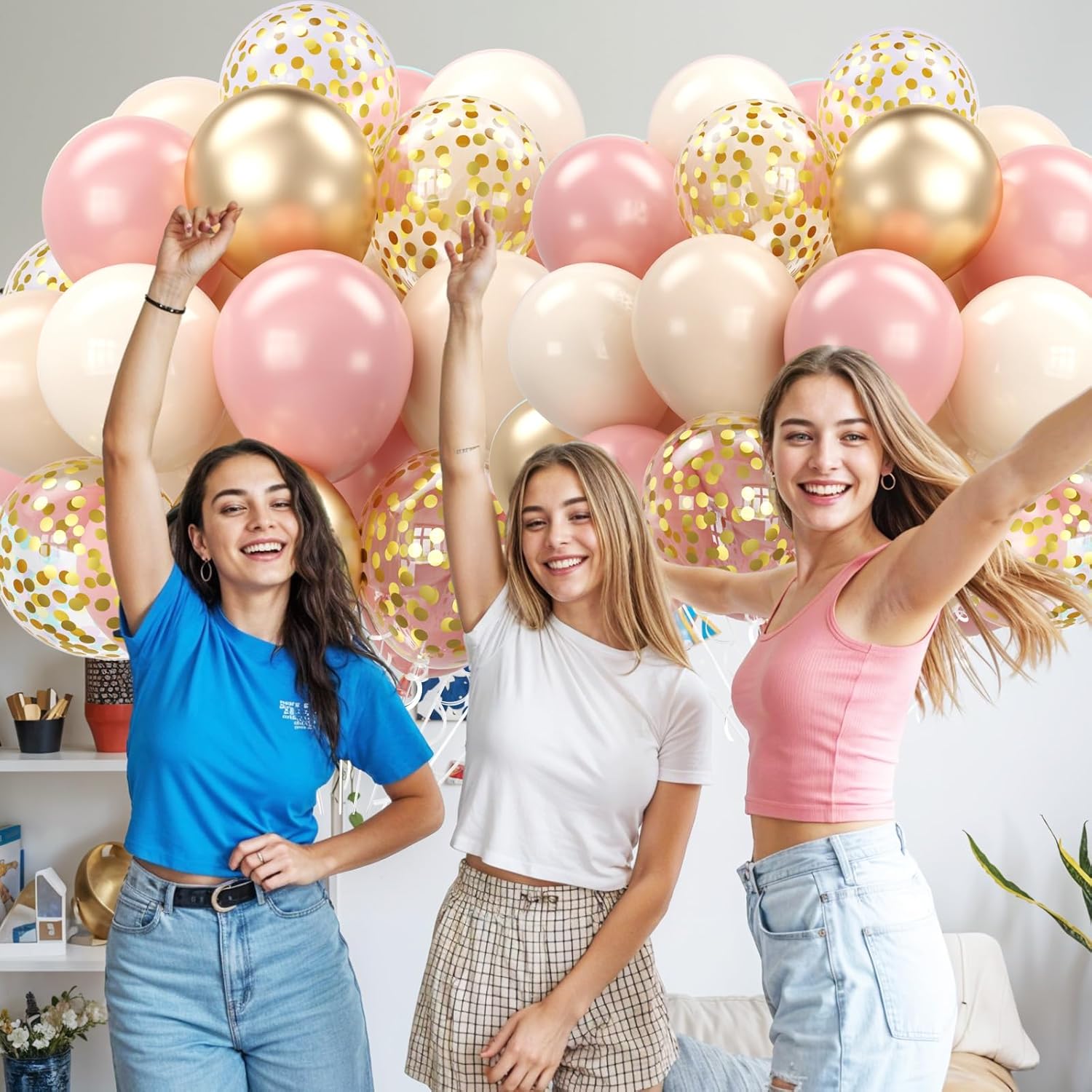 FEYG Blush Pink and Gold Balloons Set