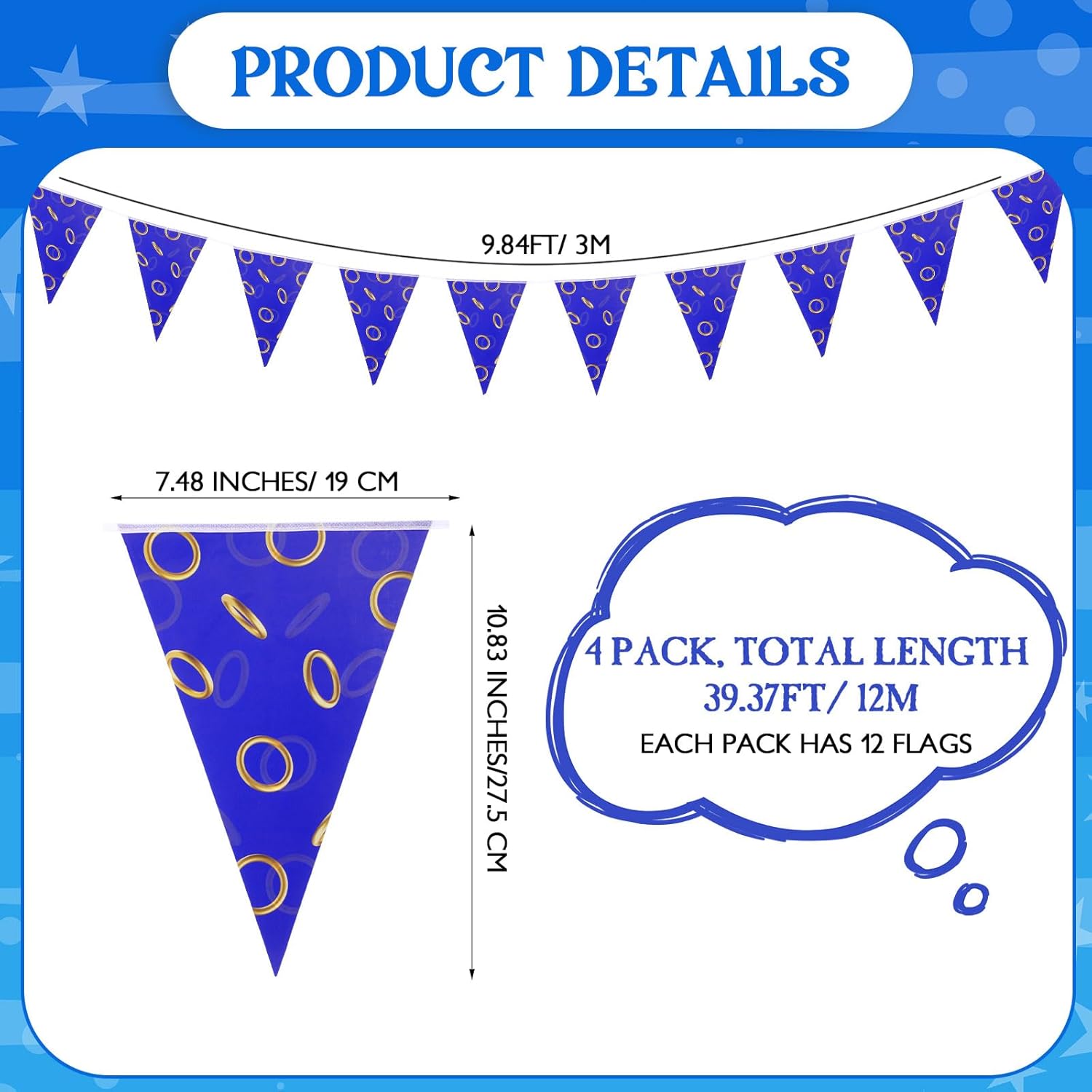 ShinyRelief 3937 Ft Blue Gold Ring Banner Decorations 4 Pack