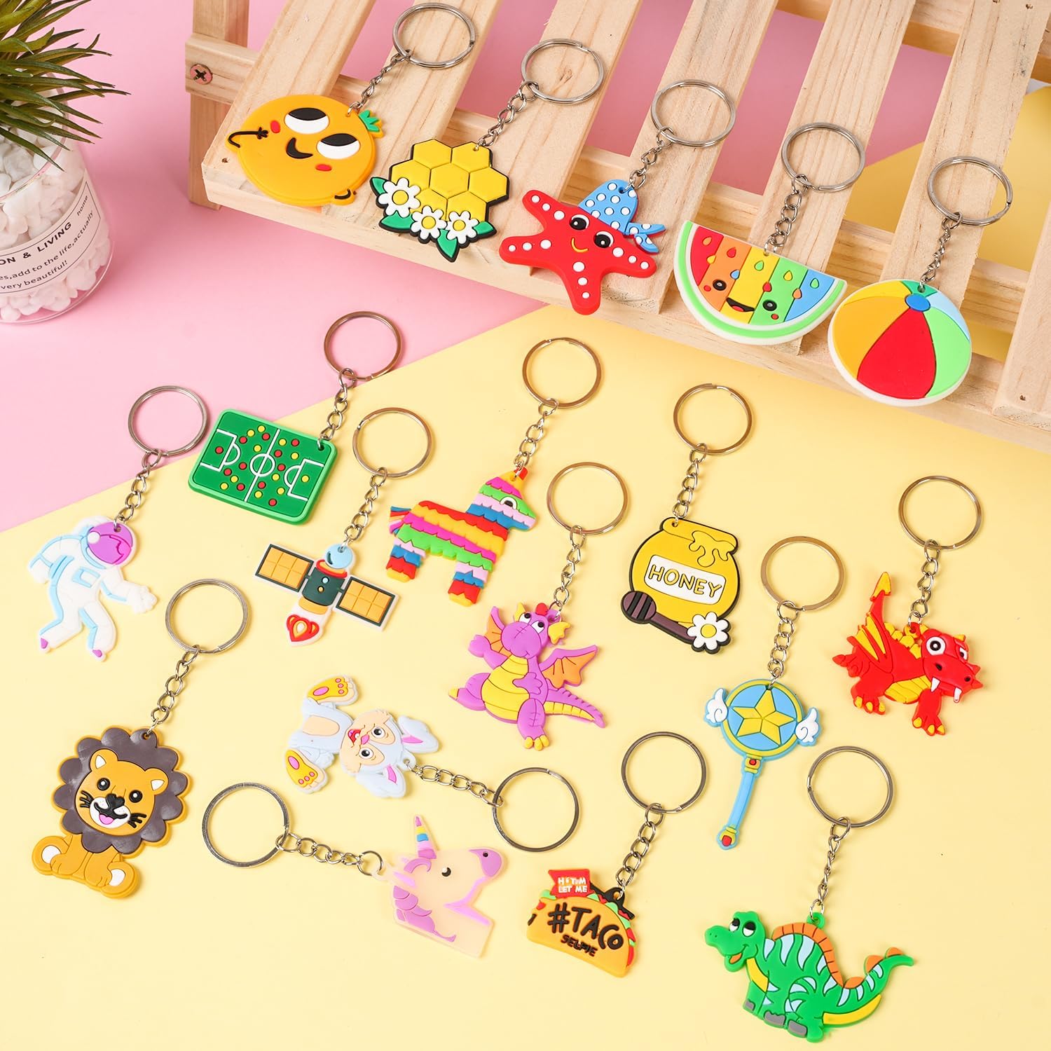 65 PCS Cute Keychains for Kids Party Favors