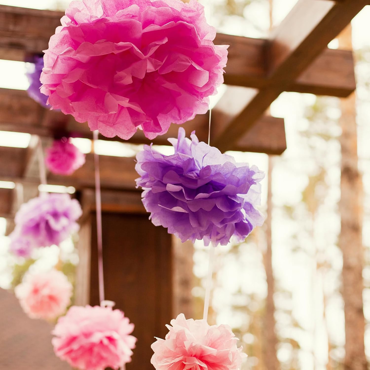 PATIKIL 4 Inch Tissue Pom Poms Flowers 10 Pack Light Pink